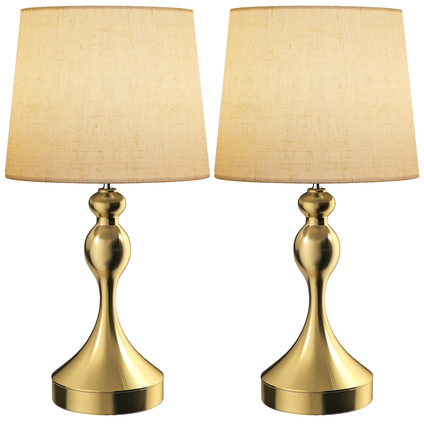Dimmable Bedside Lamps Set of 2, Modern Table Lamps with 3 Colour Temperatures, USB A+C Charging Ports and Linen Shade for Living Room Bedroom Office, Gold Tone