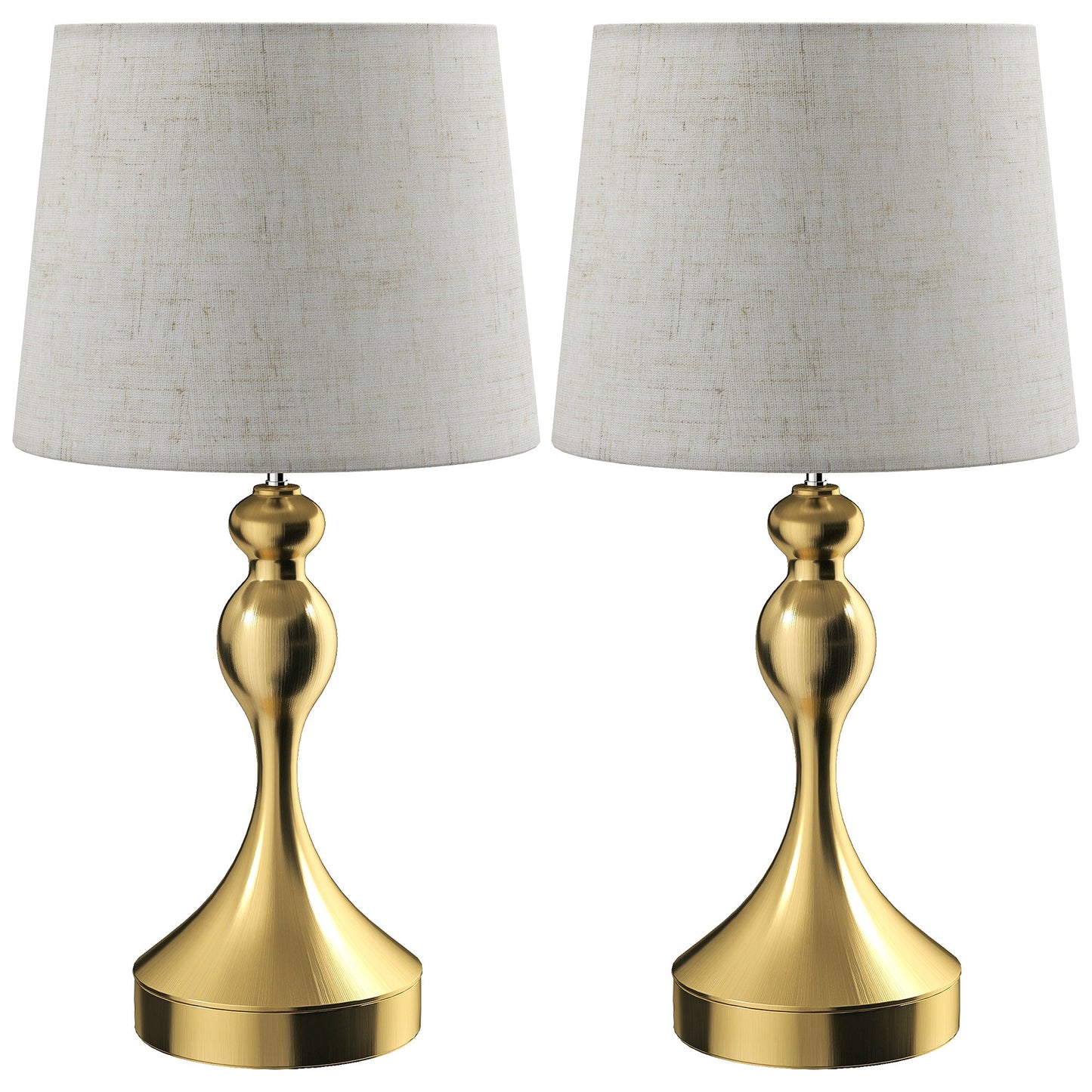 Dimmable Bedside Lamps Set of 2, Modern Table Lamps with 3 Colour Temperatures, USB A+C Charging Ports and Linen Shade for Living Room Bedroom Office, Gold Tone