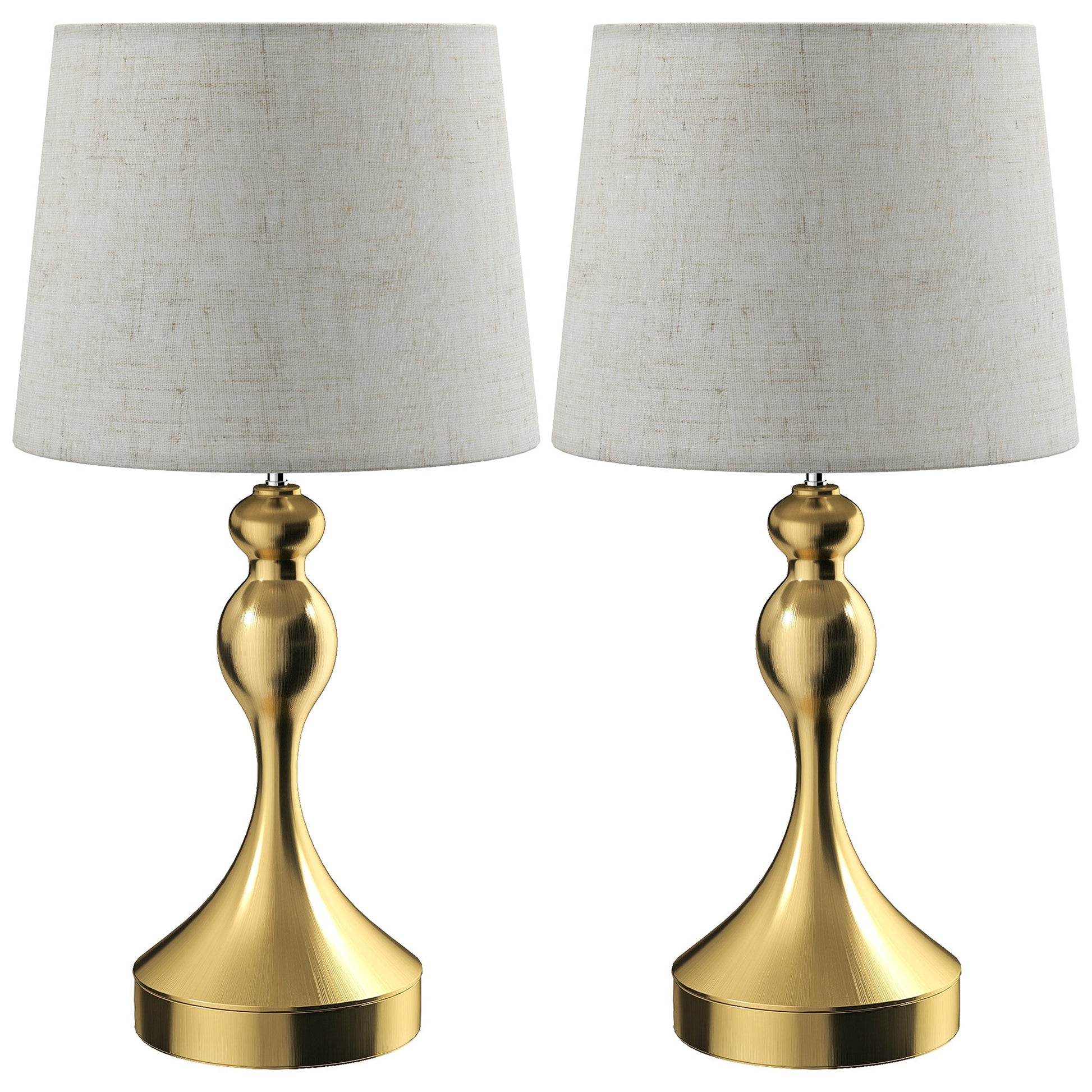 Dimmable Bedside Lamps Set of 2, Modern Table Lamps with 3 Colour Temperatures, USB A+C Charging Ports and Linen Shade for Living Room Bedroom Office, Gold Tone