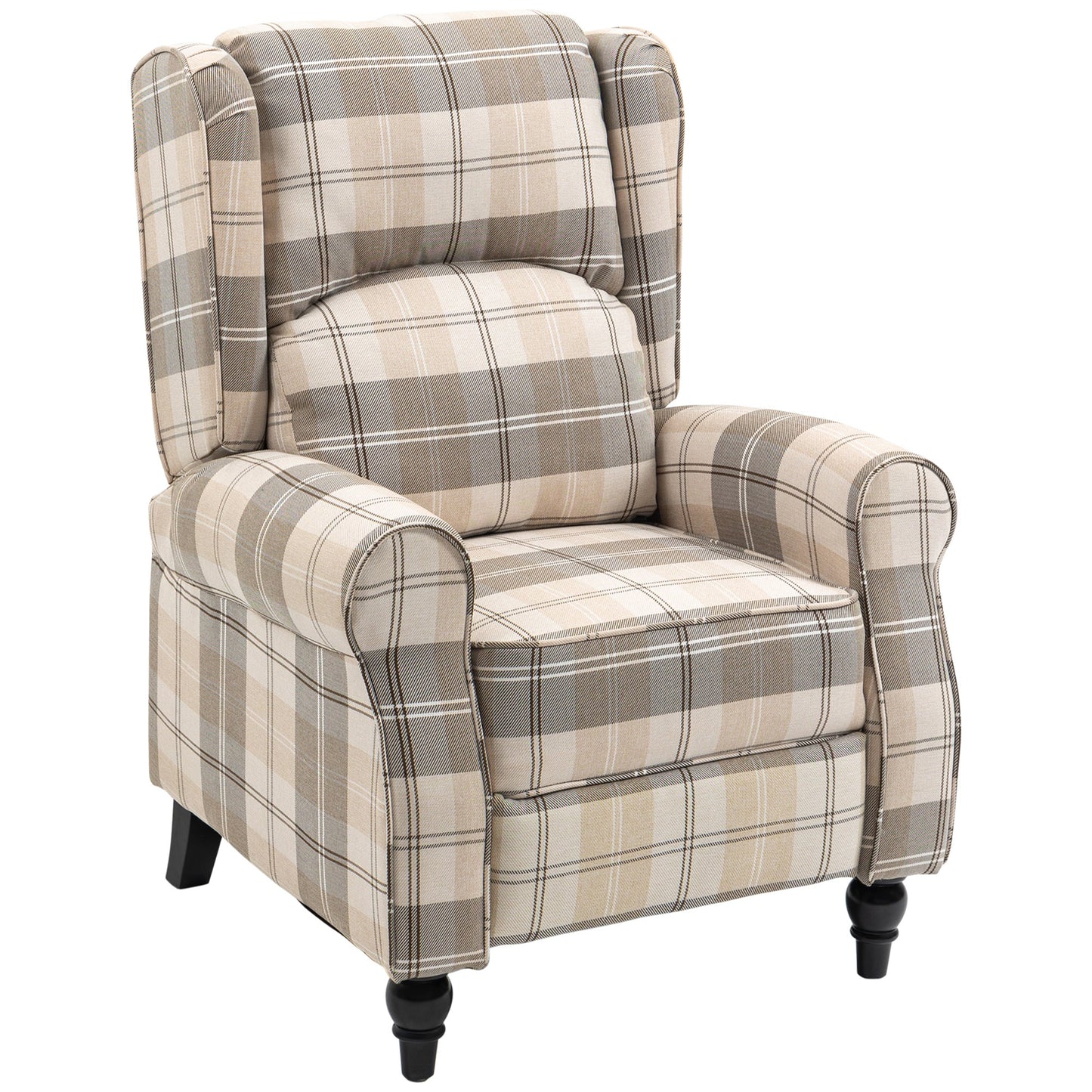 HOMCOM Wingback Recliner Armchair for Living Room, Pushback Reclining Chair with Round Armrests, Footrest and Rubber Wood Legs, Khaki