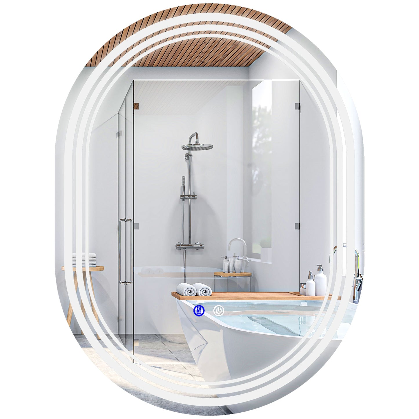 kleankin Bathroom Mirror with LED Lights, 70 x 50cm Dimmable Makeup Mirror with 3 Colour Light, Anti-fog, Memory Function, Touch Switch, Vertical or Horizontal Mounted