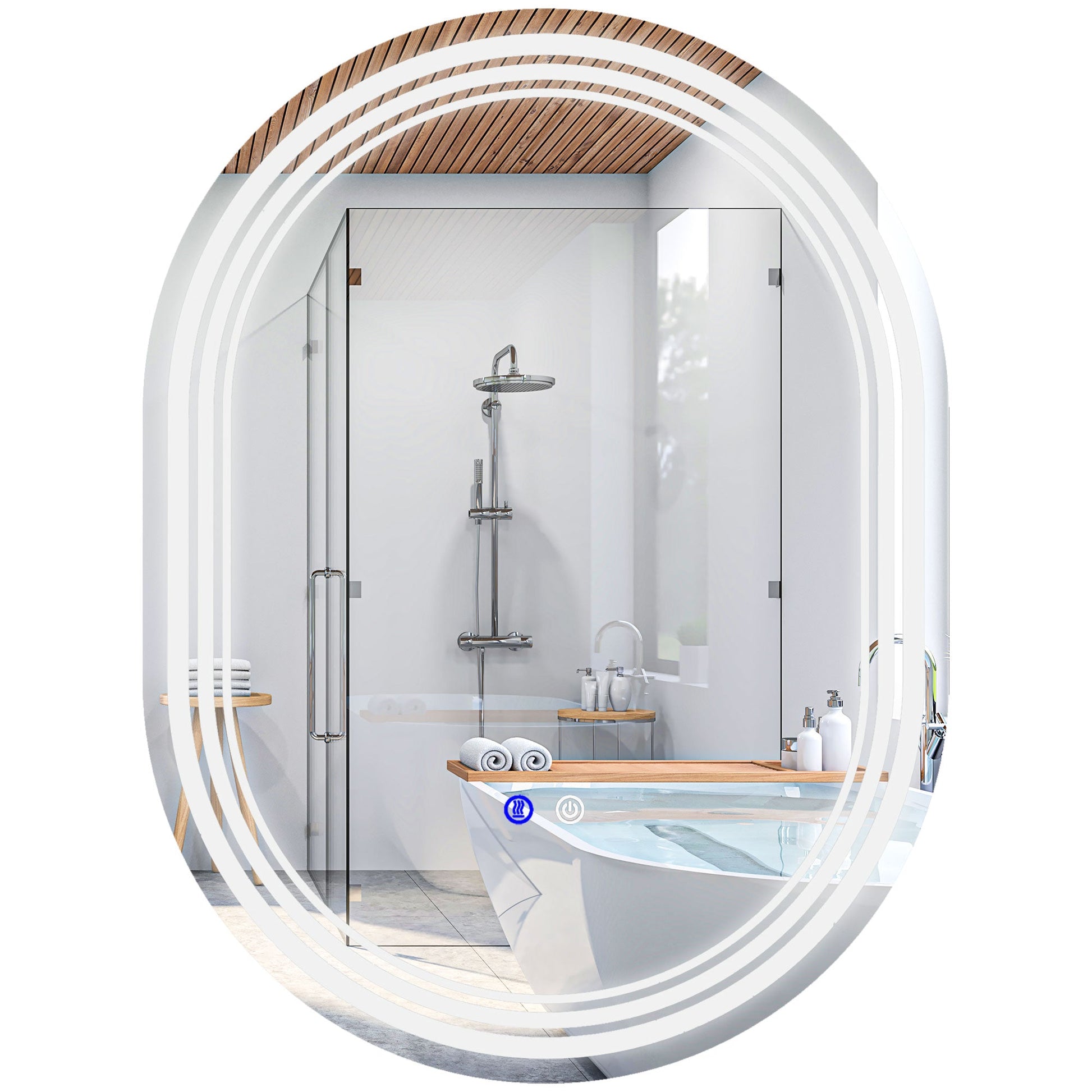 kleankin Bathroom Mirror with LED Lights, 70 x 50cm Dimmable Makeup Mirror with 3 Colour Light, Anti-fog, Memory Function, Touch Switch, Vertical or Horizontal Mounted