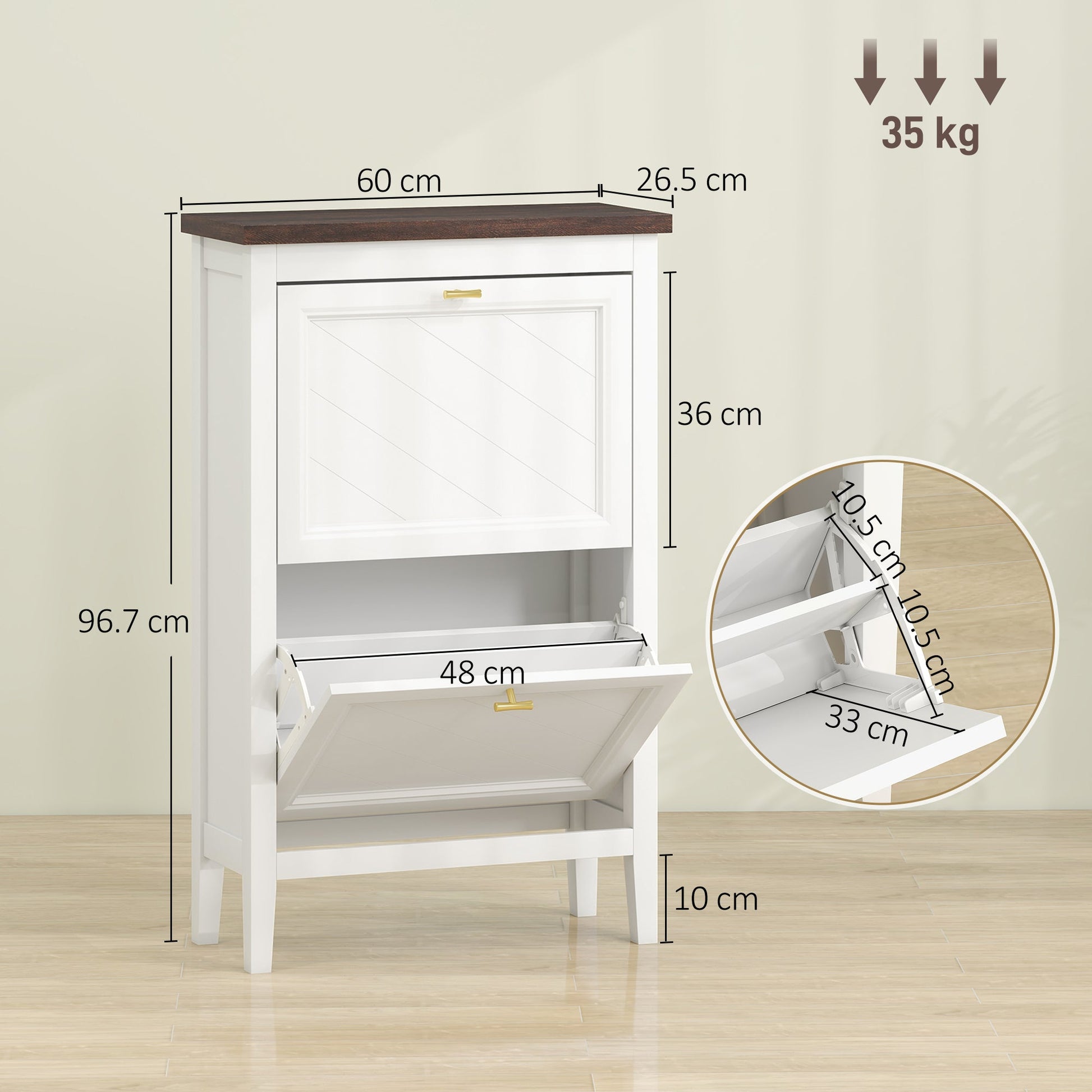 Shoe Cabinet with 2 Flip Drawers, Farmhouse Narrow Shoe Storage Cabinet with Adjustable Shelves, Freestanding for Entryway, Hallway, Living Room, Holds 8-12 Pairs, White