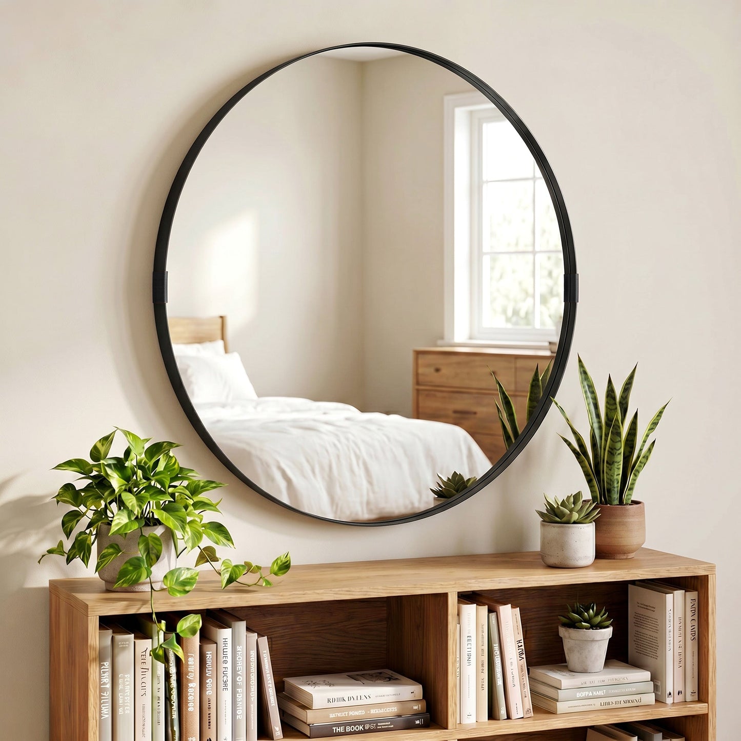 Round Wall Mirror 61 cm, Wall Mounted Bathroom Mirror with Tempered Safety Glass and Aluminium Alloy Frame for Living Room, Bedroom, Entryway, Home, Black
