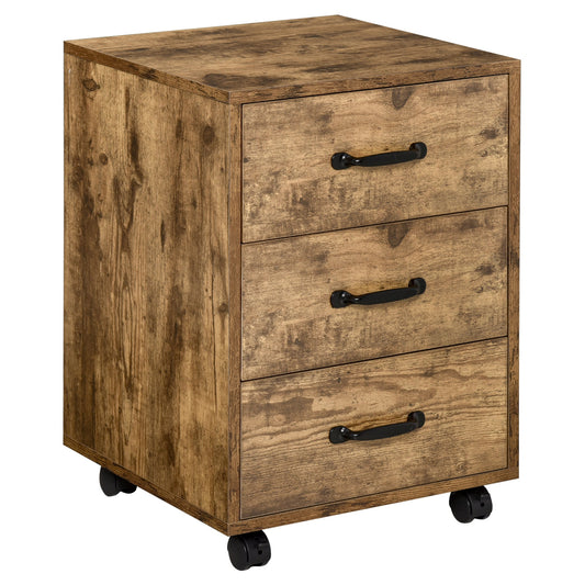 HOMCOM Mobile Filing Cabinet with 3 Drawers, Under Desk File Cabinet, Rustic Brown