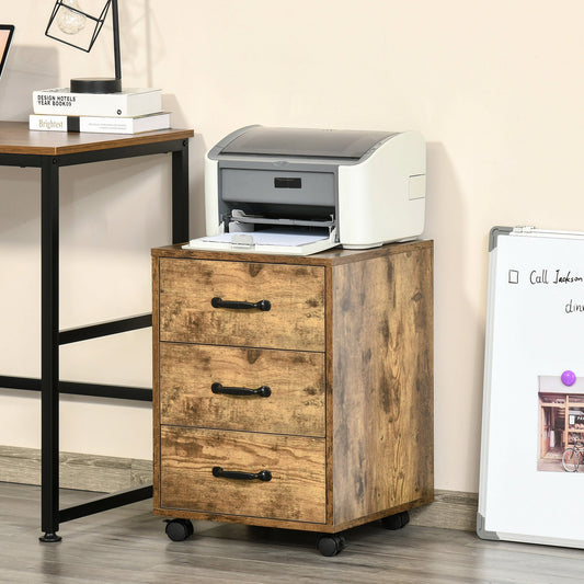 HOMCOM Mobile Filing Cabinet with 3 Drawers, Under Desk File Cabinet, Rustic Brown