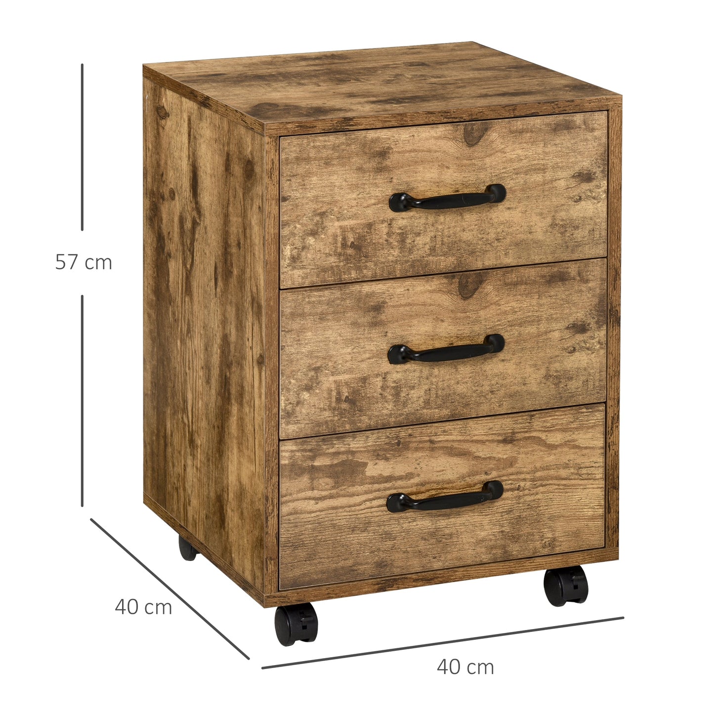 HOMCOM Mobile Filing Cabinet with 3 Drawers, Under Desk File Cabinet, Rustic Brown