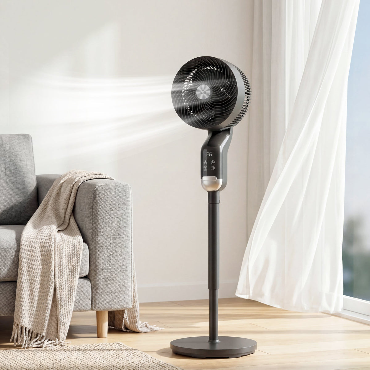 20 dB Silent Standing Fan for Bedroom, 41" Pedestal Fan with Remote, 85° Oscillating, 8 Speeds, Adjustable Height, 12H Timer, Aroma Diffuser, LED Display, Black