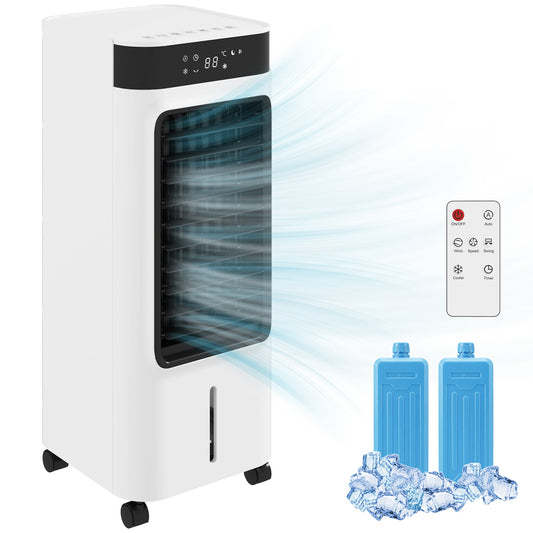 Portable Air Cooler, 3-In-1 Evaporative Air Cooler with 7 Litre Water Tank, 48° Oscillation, 3 Speeds, 3 Modes, 2 Ice Packs, Remote, for Home Office Bedroom, White
