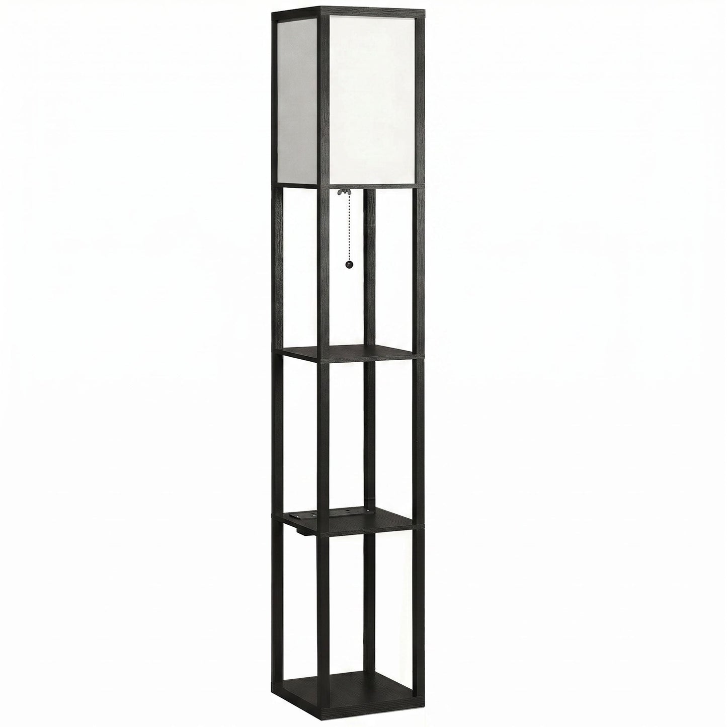 3-Tier Floor Lamp with Shelves and Storage, Modern Corner Standing Lamp with LED Bulb, Lampshade, Reading Light with Foot Switch for Living Room, Bedroom, Home Office, Black