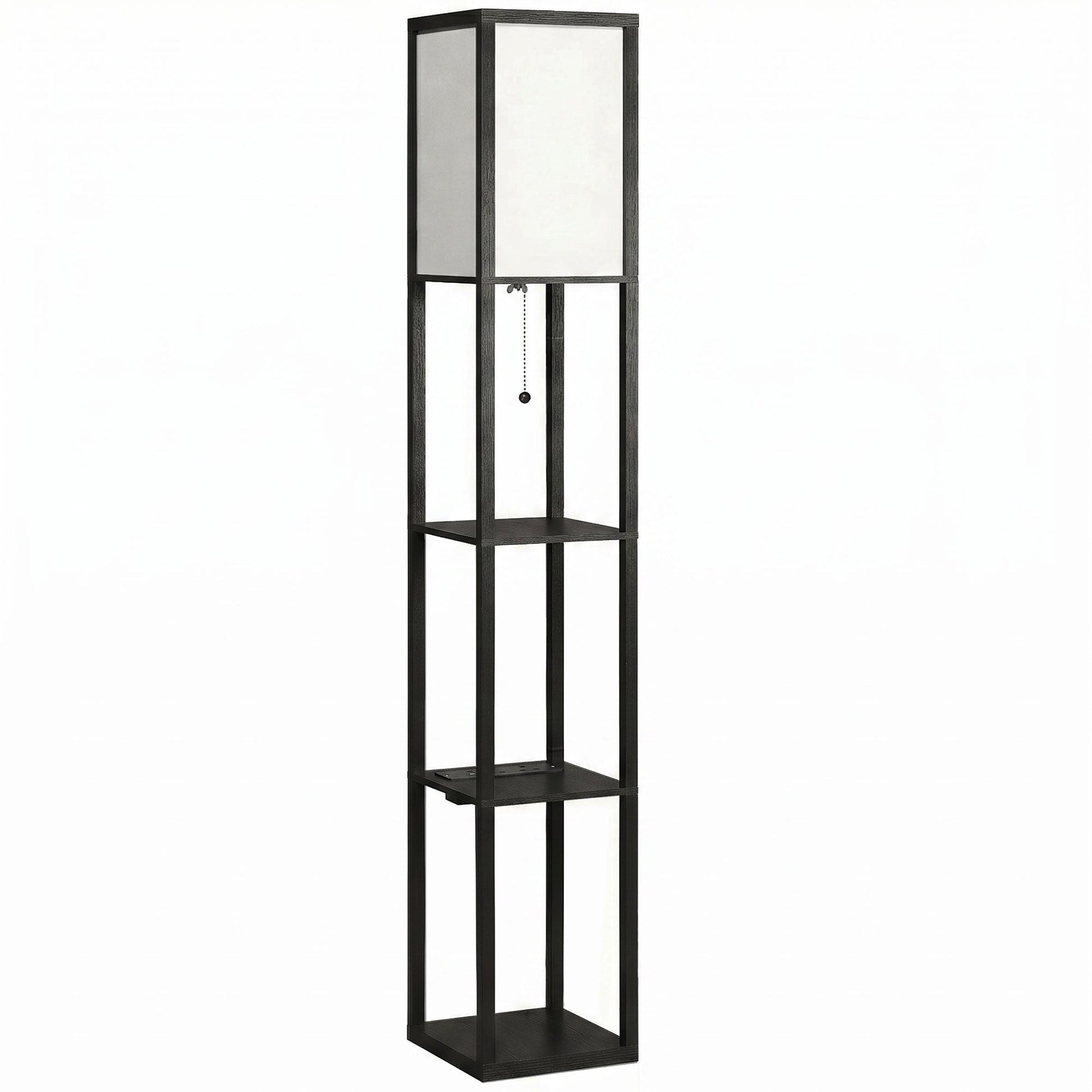 3-Tier Floor Lamp with Shelves and Storage, Modern Corner Standing Lamp with LED Bulb, Lampshade, Reading Light with Foot Switch for Living Room, Bedroom, Home Office, Black