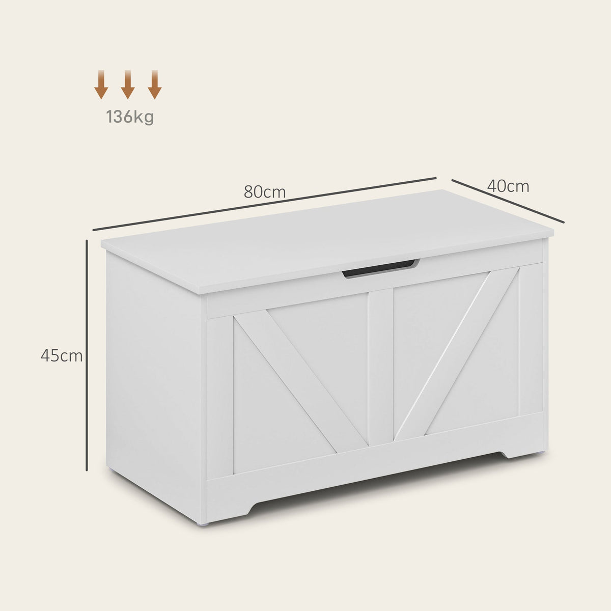 HOMCOM 100L Storage Chest, Storage Trunk with 2 Safety Hinges and U-shaped Cut-out Pull, Storage Box for Living Room, Entryway, 80 x 40 x 45 cm, White Wood Grain