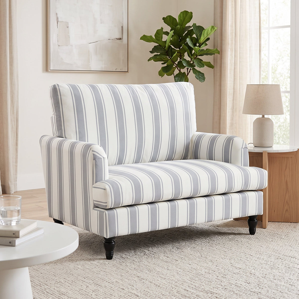 Modern Accent Chair, Velvet Single Sofa Armchair with Stripes, Turned Legs and Wide Seat, Upholstered Snuggle Chair for Living Room, Bedroom, Grey