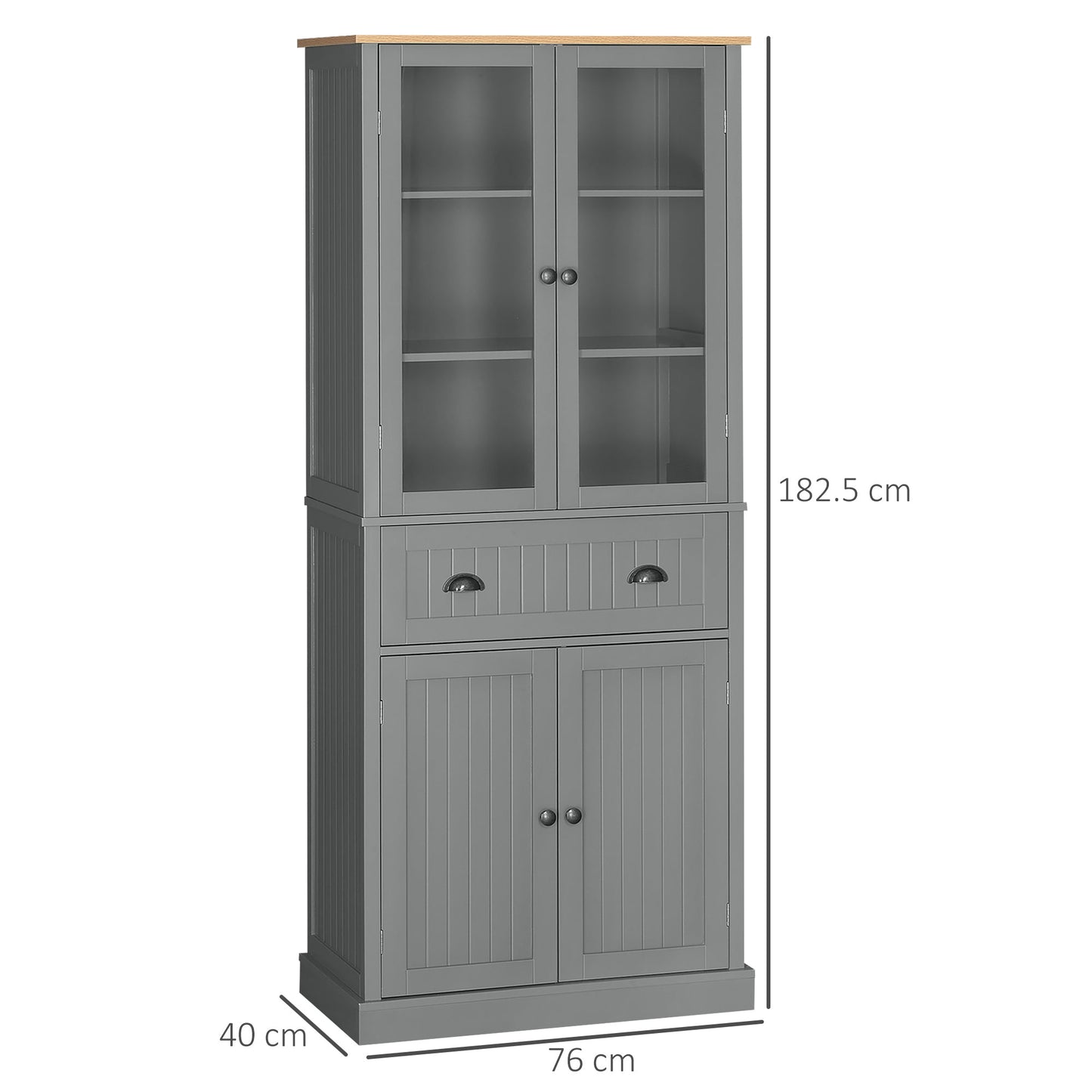 Freestanding Kitchen Cupboard, 5-tier Storage Cabinet with Adjustable Shelves and Drawer for Living Room, Dining Room, Grey
