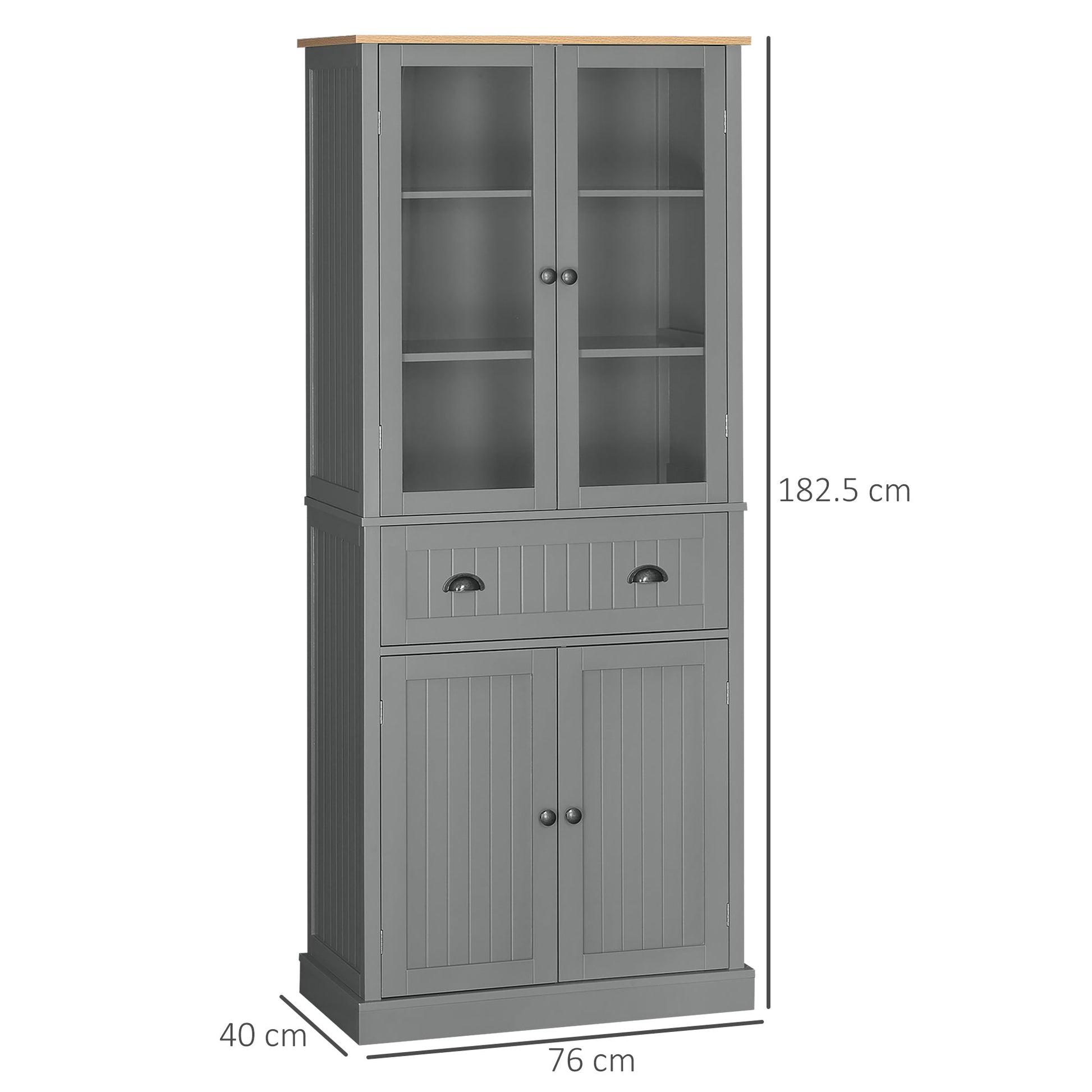 Freestanding Kitchen Cupboard, 5-tier Storage Cabinet with Adjustable Shelves and Drawer for Living Room, Dining Room, Grey