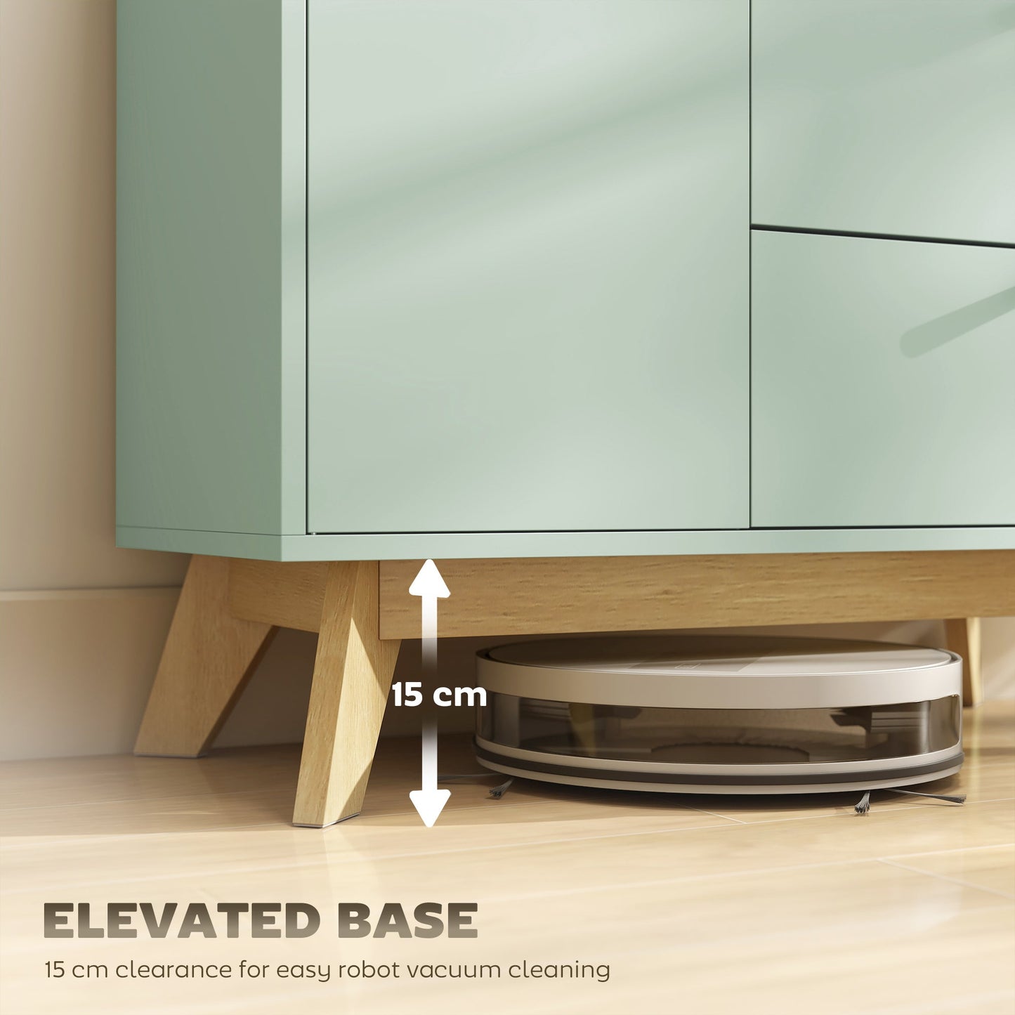 Sideboard Storage Cabinet, 80 cm Modern Buffet Cabinet with Door, 2 Drawers, Open Compartment and Adjustable Shelf for Living Room, Dining Room, Kitchen, Light Green and Oak
