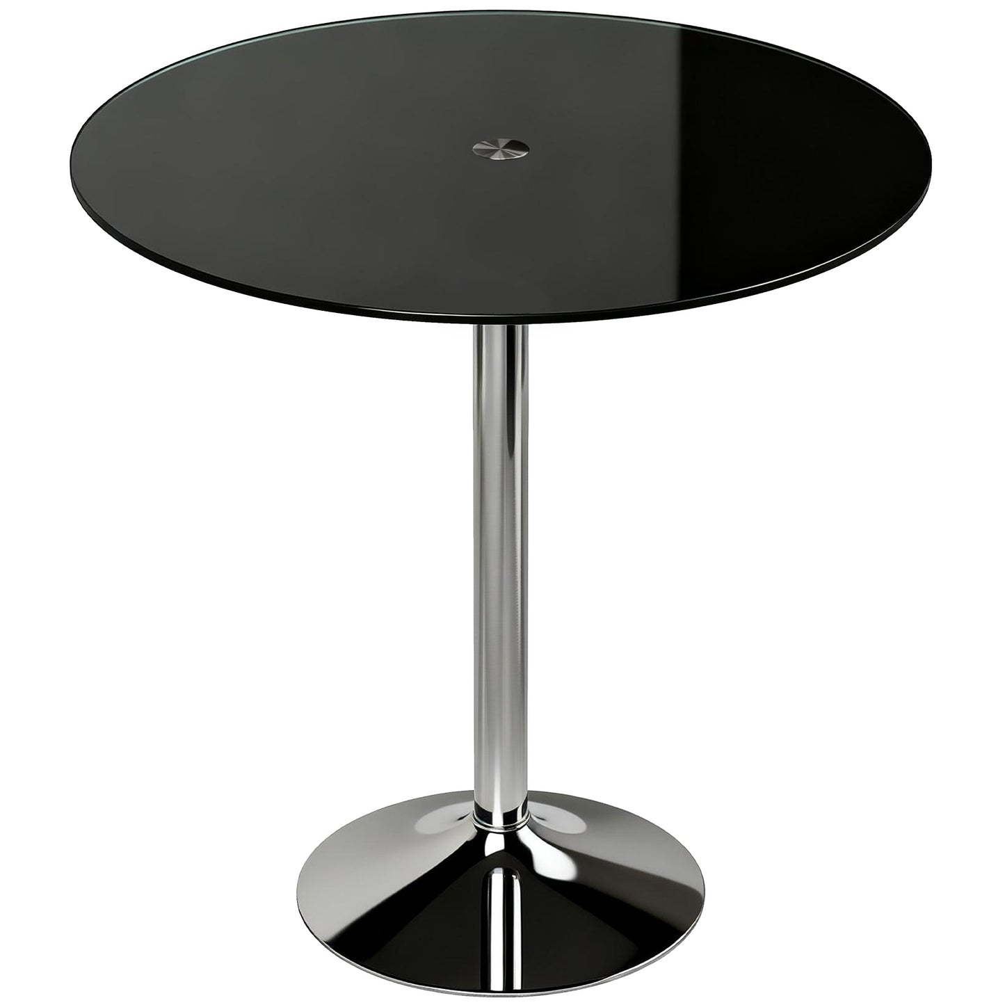 Round Bar Table, Modern Dining Table with Tempered Glass Top and Steel Frame for 4, Easy Assembly for Breakfast Bar, Dining Room, 70 x 70 x 75.5cm, Black