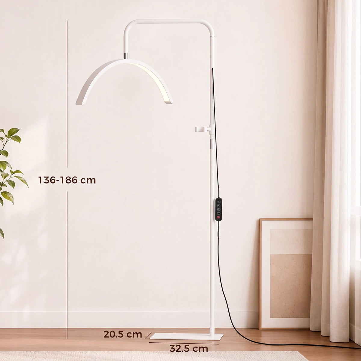 Half Moon Lash Light, Beauty Floor Lamp with 350° Rotatable Head, 7 Colour Temperature and Phone Holder, Dimmable Standing Lamp for Eyelash Extension, Tattoo, Nails, Skincare, White