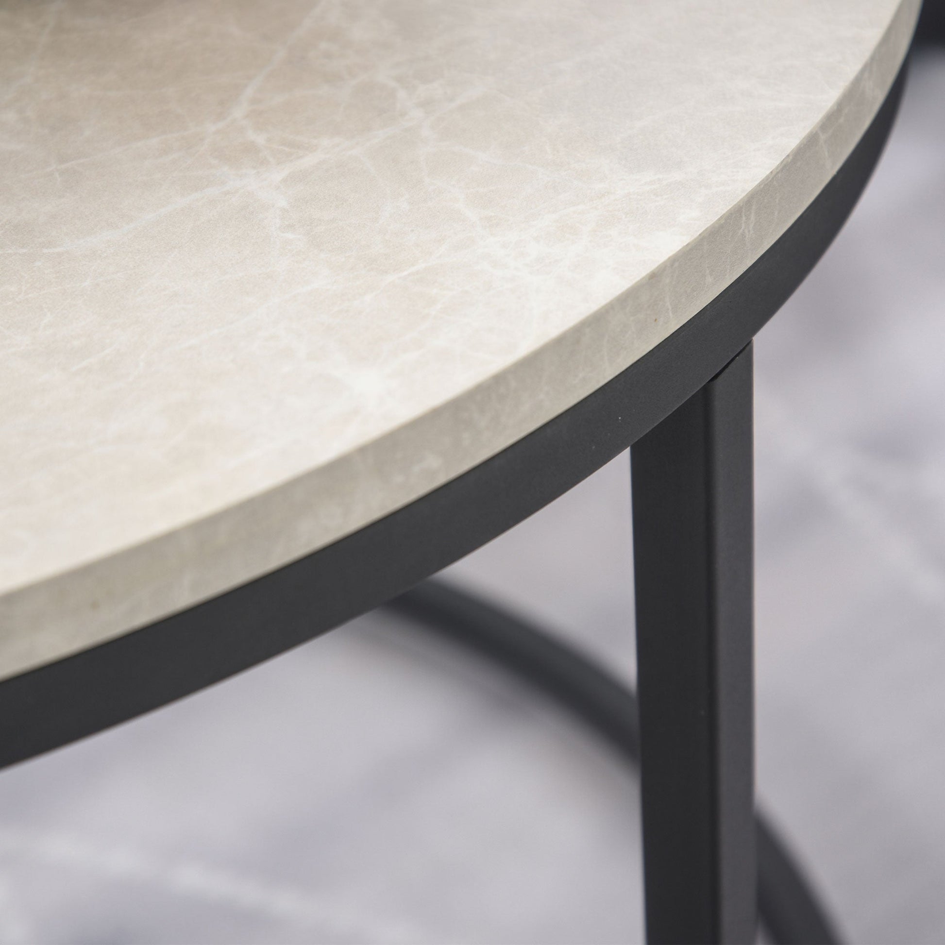 HOMCOM Nest of Tables, Round Coffee Table Set of 2,  Coffee Tables with Steel Frame for Living Room, Marble Grey