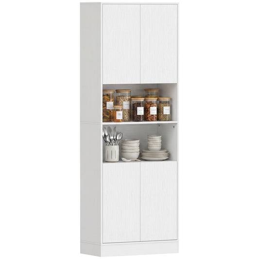 170 cm Tall Kitchen Cupboard, Pantry Storage Cabinet with Soft-Close Hinges, Freestanding Kitchen Cabinet with 2 Cupboards, 2 Open Shelves and Adjustable Shelves, White Wood Effect