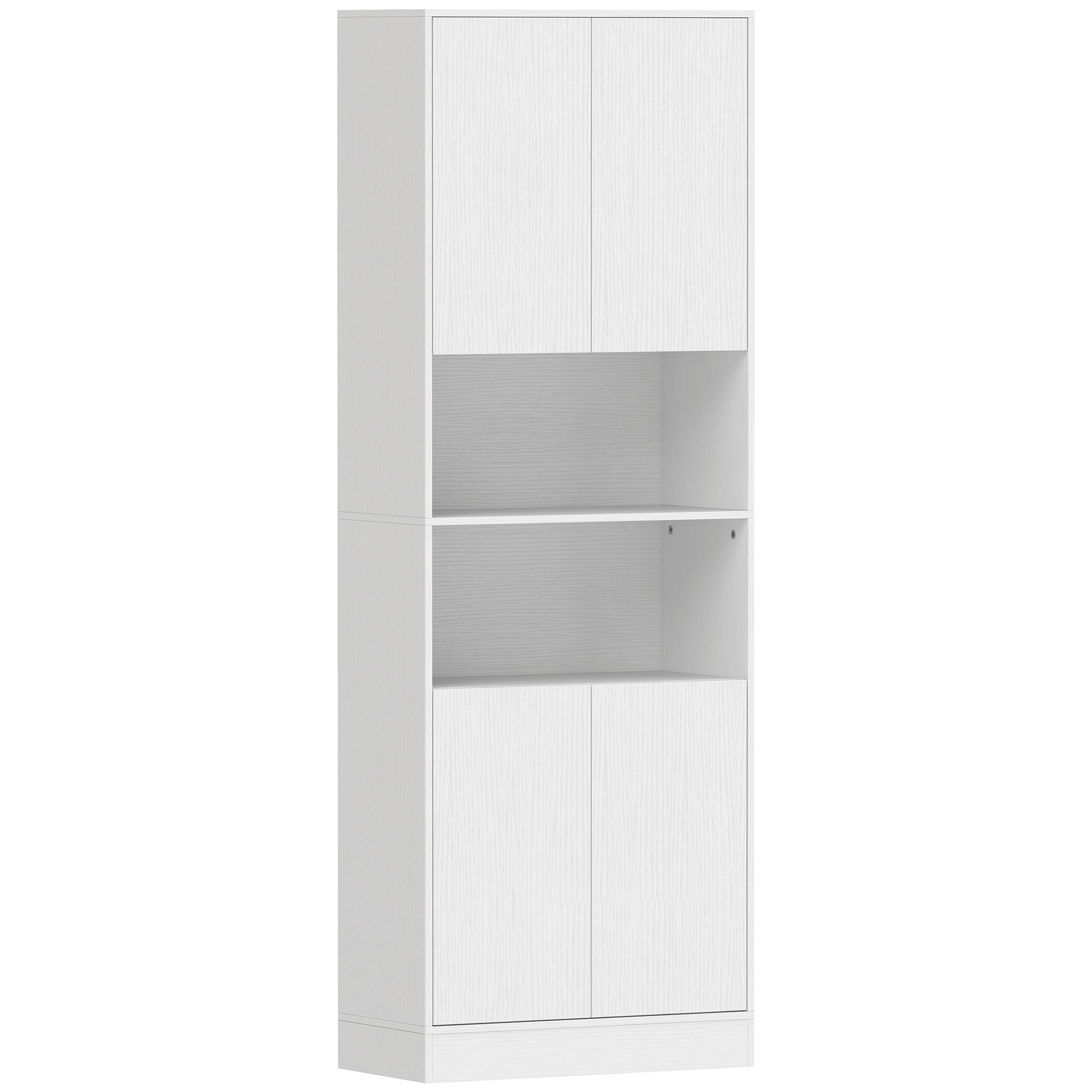 170 cm Tall Kitchen Cupboard, Pantry Storage Cabinet with Soft-Close Hinges, Freestanding Kitchen Cabinet with 2 Cupboards, 2 Open Shelves and Adjustable Shelves, White Wood Effect