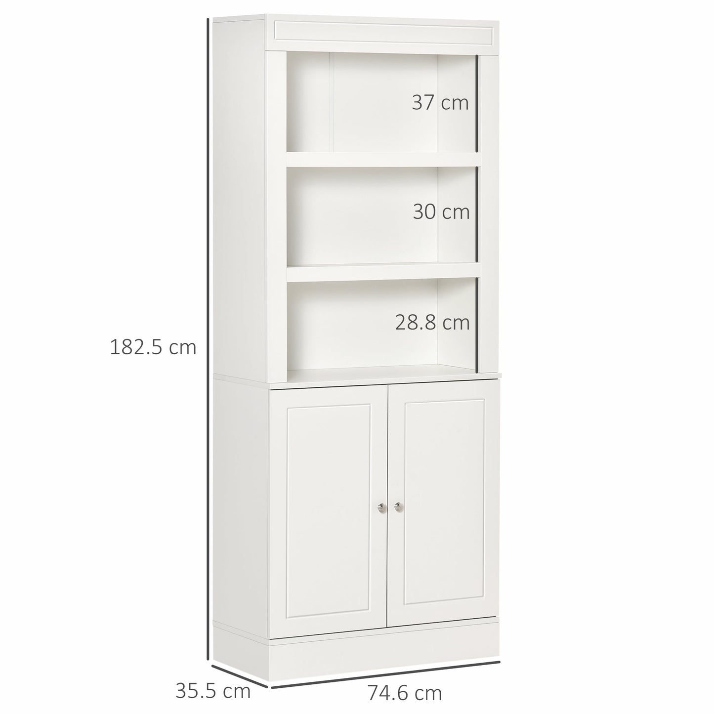 Kitchen Cupboard with 6-tier Shelving, Freestanding Storage Cabinet Sideboard, Pantry Cupboard with 3 Open Compartments and Double-door Cabinet with Adjustable Shelves, White
