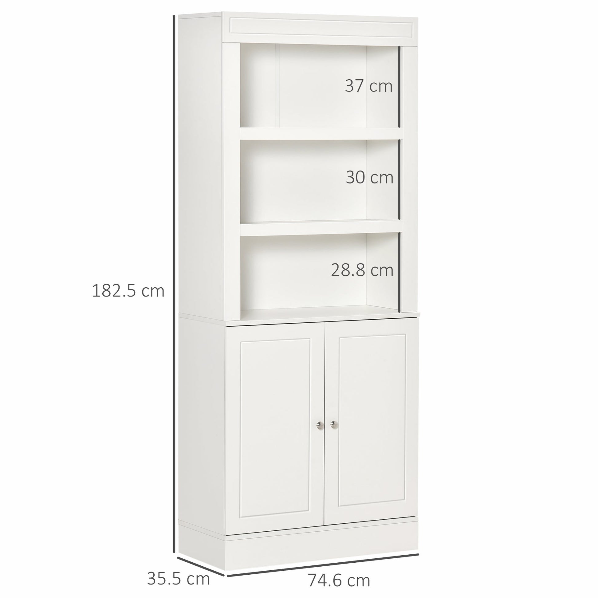 Kitchen Cupboard with 6-tier Shelving, Freestanding Storage Cabinet Sideboard, Pantry Cupboard with 3 Open Compartments and Double-door Cabinet with Adjustable Shelves, White