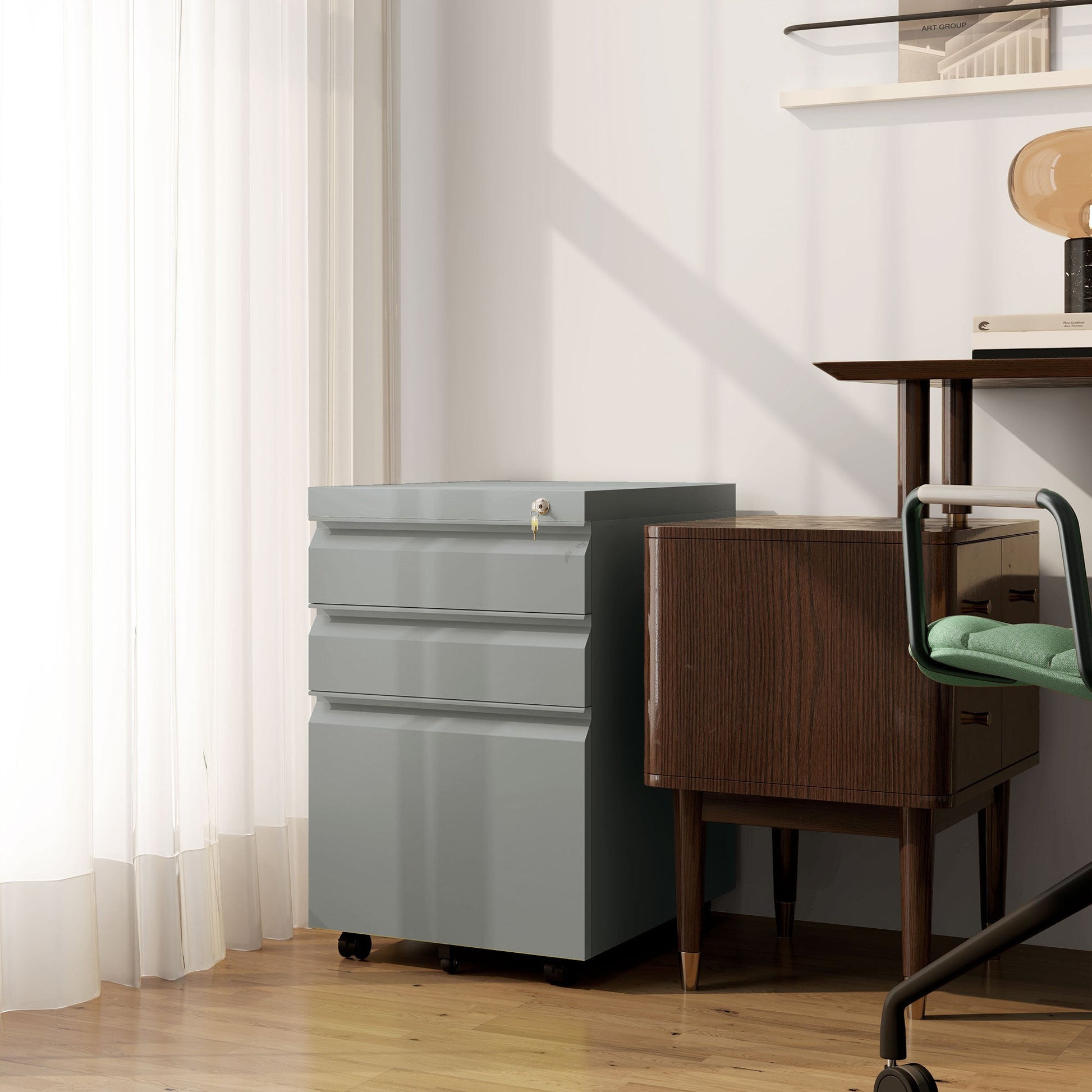 Vinsetto Mobile Vertical File Cabinet Lockable Metal Filling Cabinet with 3 Drawers Anti-tilt Design for Letter A4 Legal Size Fully Assembled Except Casters Grey