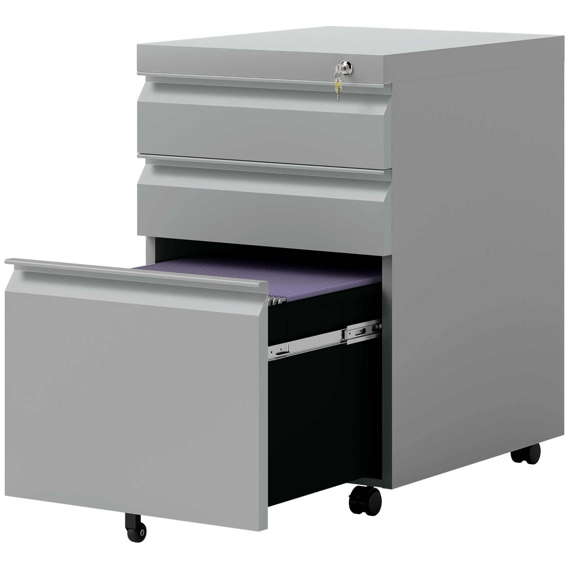 Vinsetto Mobile Vertical File Cabinet Lockable Metal Filling Cabinet with 3 Drawers Anti-tilt Design for Letter A4 Legal Size Fully Assembled Except Casters Grey