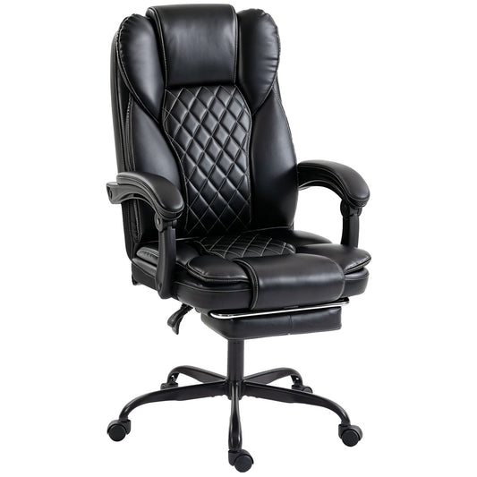 High-Back Executive Home Office Chair, PU Leather Computer Desk Chair with 360 Degree Swivel, Reclining Function, Retractable Footrest and Adjustable Height, Black