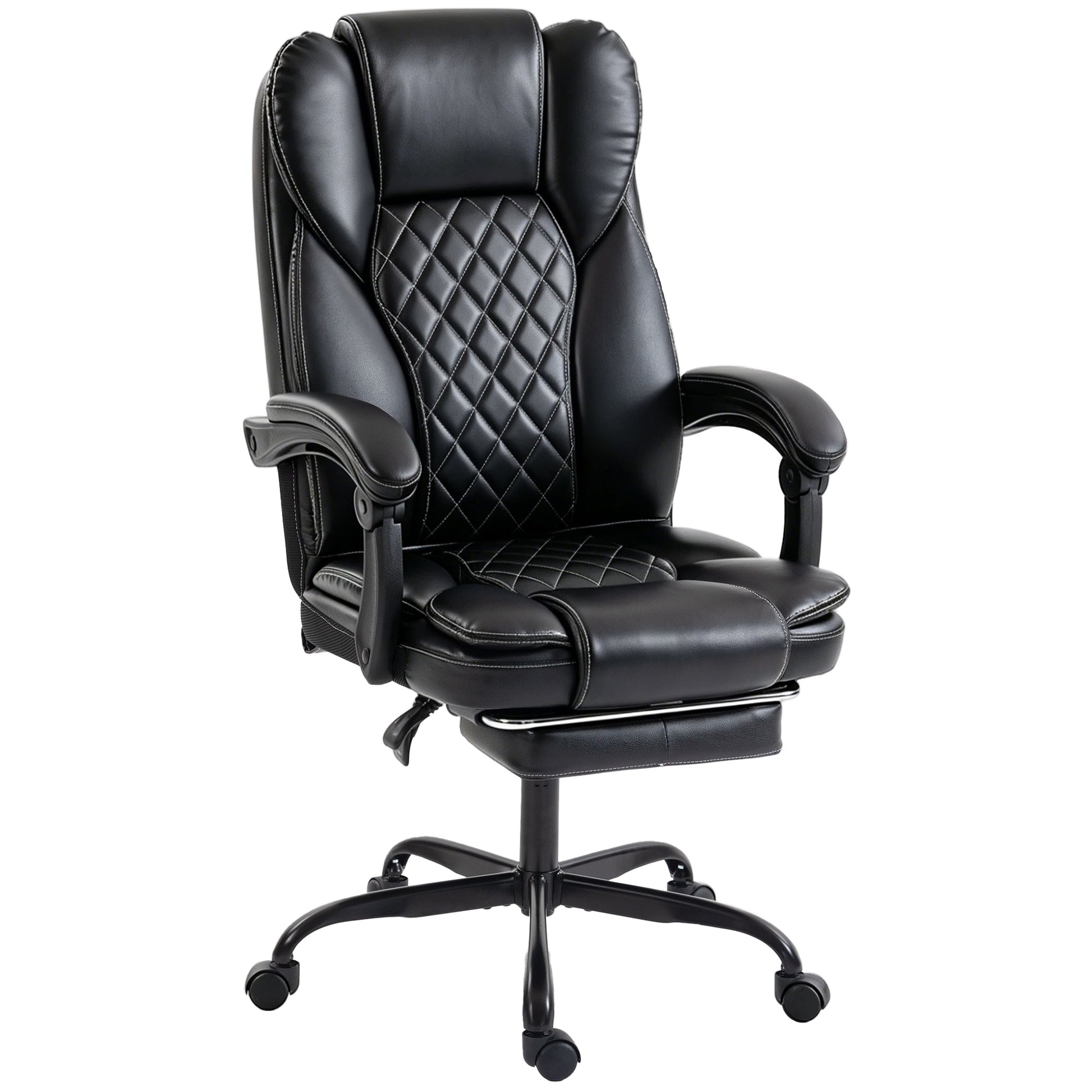 High-Back Executive Home Office Chair, PU Leather Computer Desk Chair with 360 Degree Swivel, Reclining Function, Retractable Footrest and Adjustable Height, Black