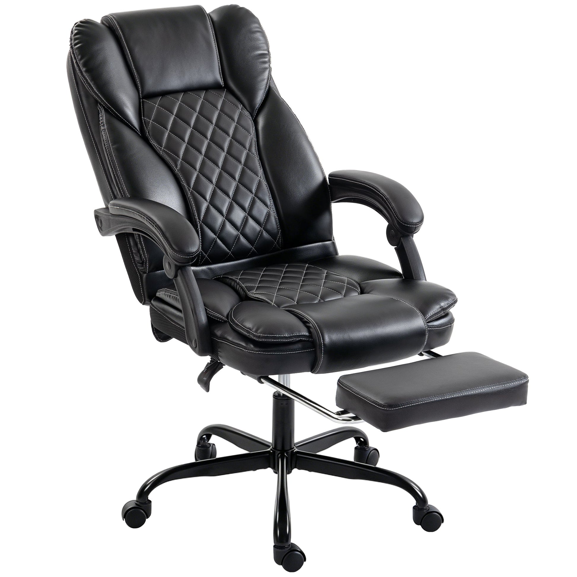 High-Back Executive Home Office Chair, PU Leather Computer Desk Chair with 360 Degree Swivel, Reclining Function, Retractable Footrest and Adjustable Height, Black