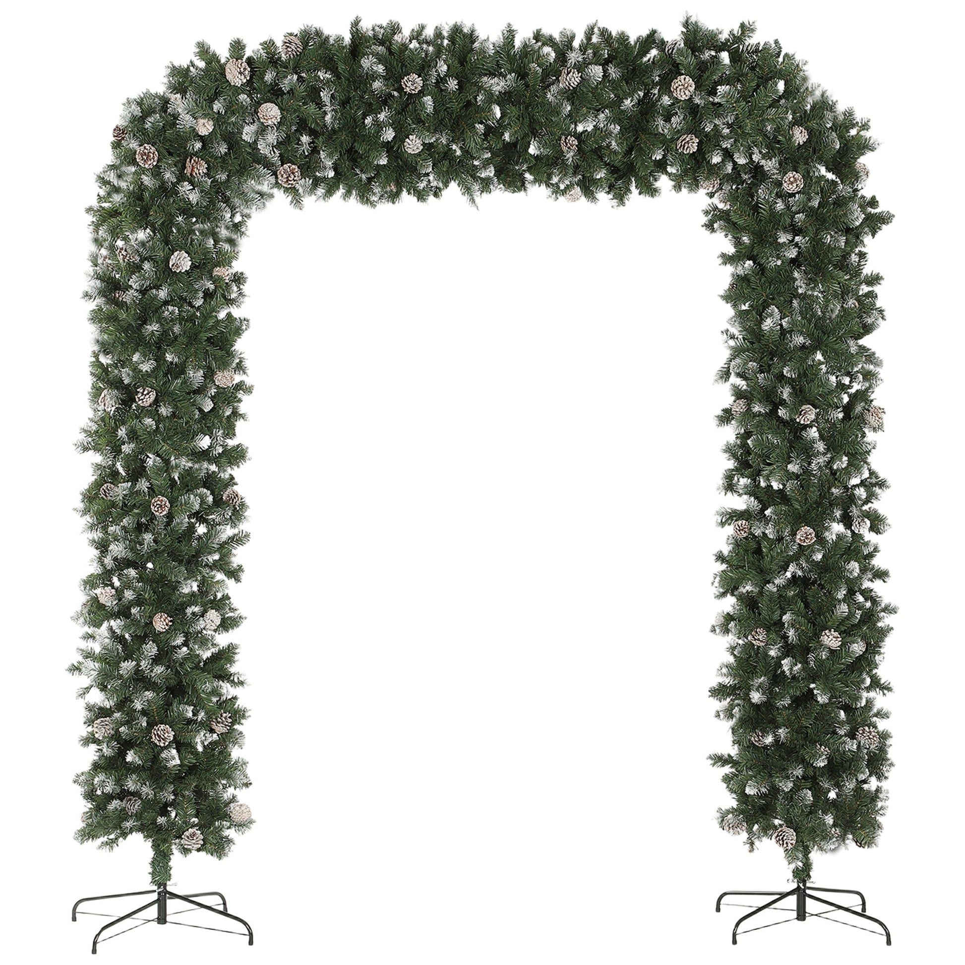 8.2 ft Snow Frosted Christmas Tree Arch, Christmas Arch Doorway Decor with 2100 Tips and 96 Pinecones, Artificial Xmas Tree with Metal Stand for Indoor, Green