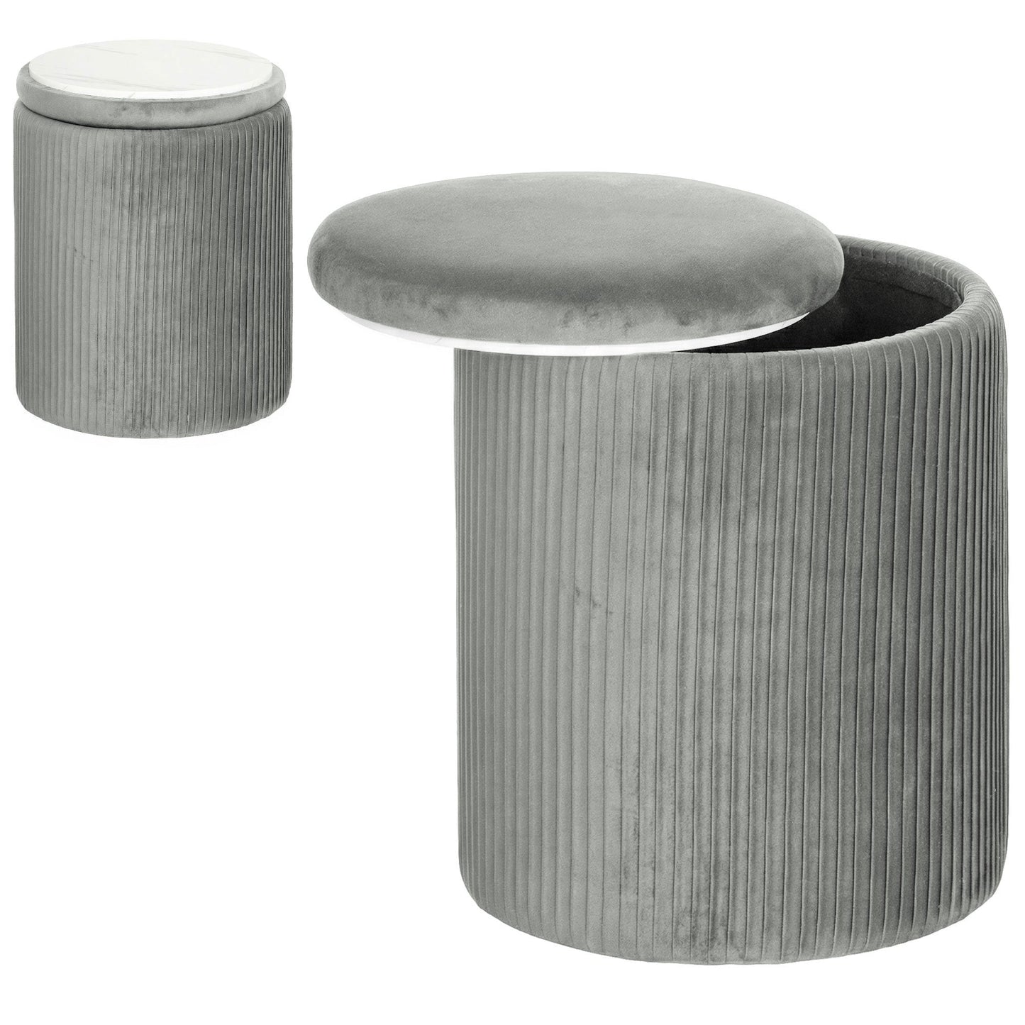 Round Storage Ottoman, Velvet-feel Fabric Upholstered Foot Stool with Removable Top, Padded Seat and Hidden Space for Living Room, Bedroom, Grey