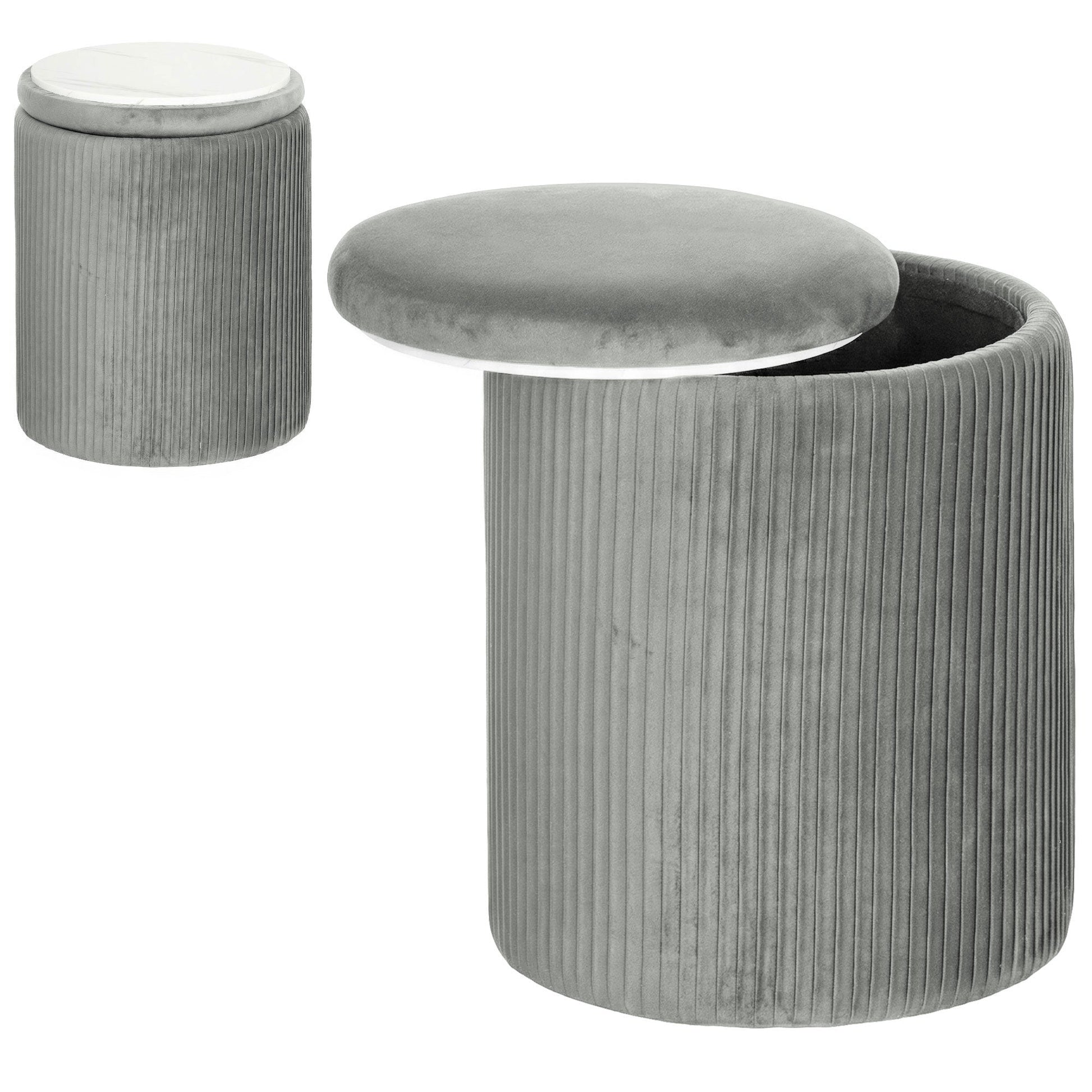 Round Storage Ottoman, Velvet-feel Fabric Upholstered Foot Stool with Removable Top, Padded Seat and Hidden Space for Living Room, Bedroom, Grey
