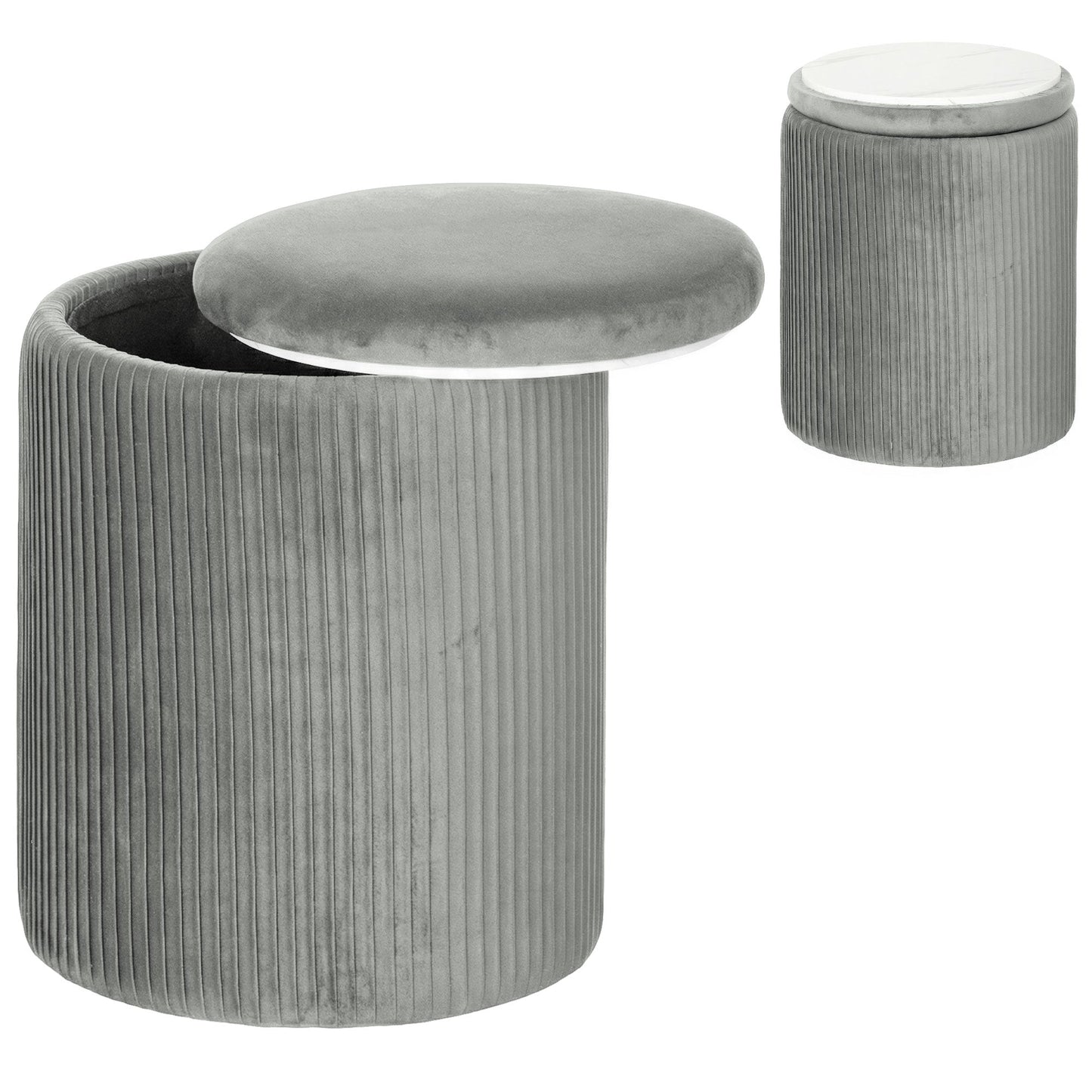 Round Storage Ottoman, Velvet-feel Fabric Upholstered Foot Stool with Removable Top, Padded Seat and Hidden Space for Living Room, Bedroom, Grey