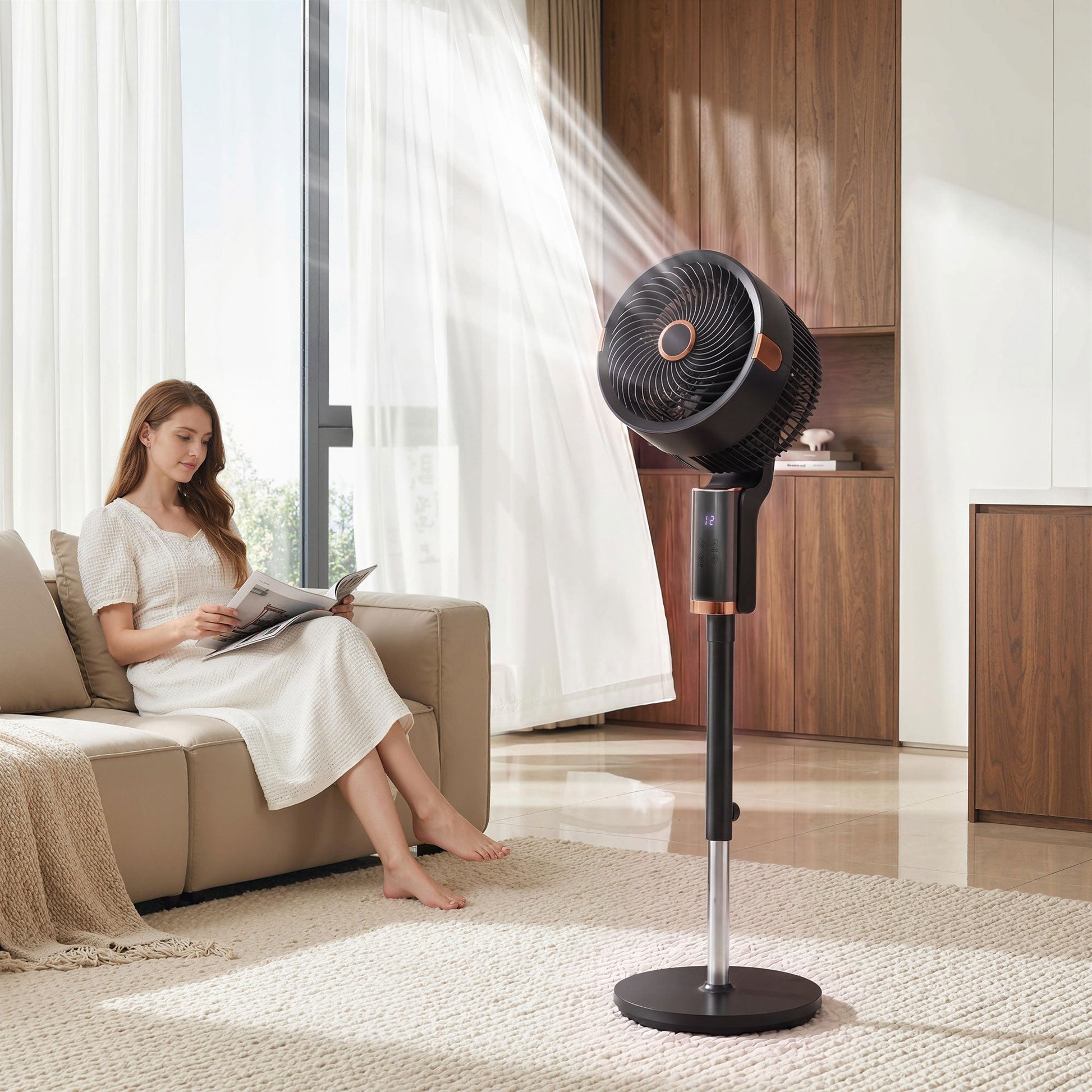 20 dB Silent Standing Fan for Bedroom, 44" Pedestal Fan with 55° Oscillating, 90° Vertical Tilt, 8 Speeds, LED Light, Remote Control, 12H Timer, Adjustable Height, Black
