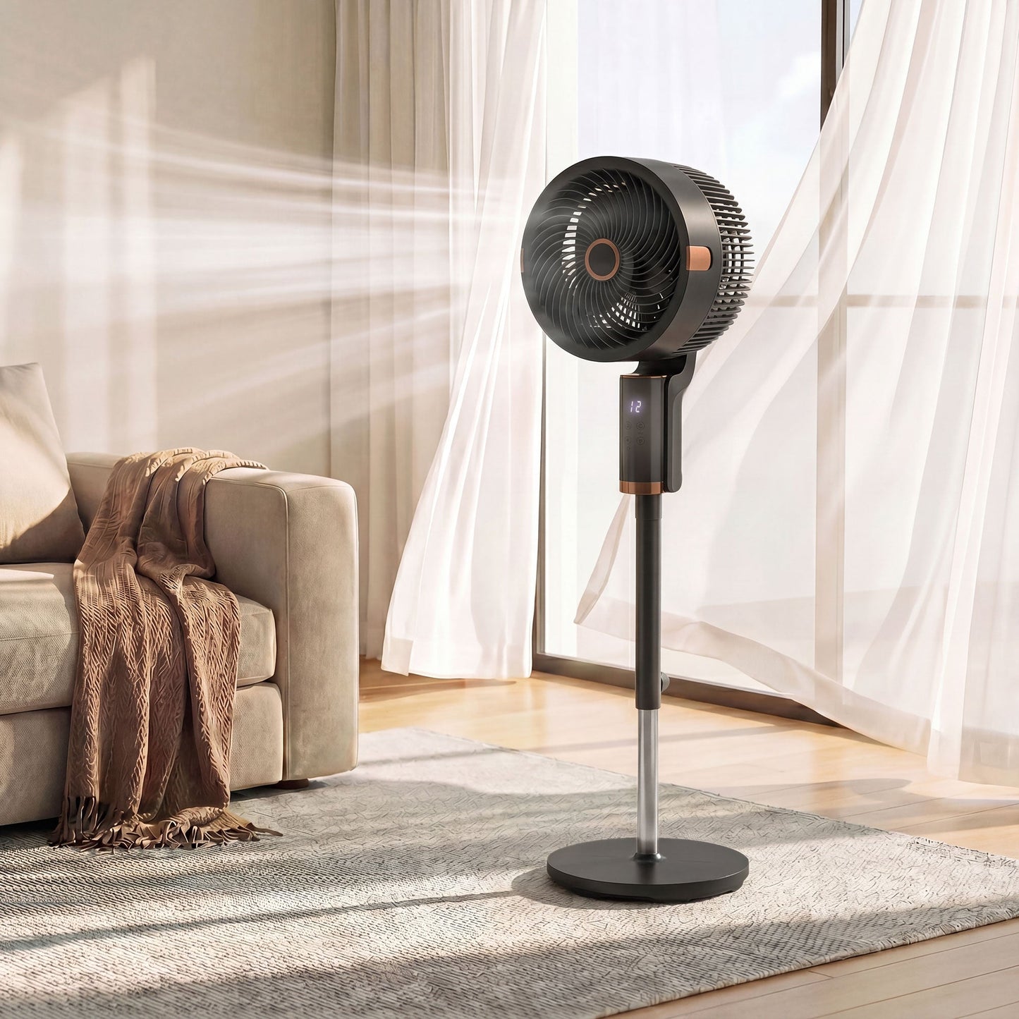 20 dB Silent Standing Fan for Bedroom, 44" Pedestal Fan with 55° Oscillating, 90° Vertical Tilt, 8 Speeds, LED Light, Remote Control, 12H Timer, Adjustable Height, Black