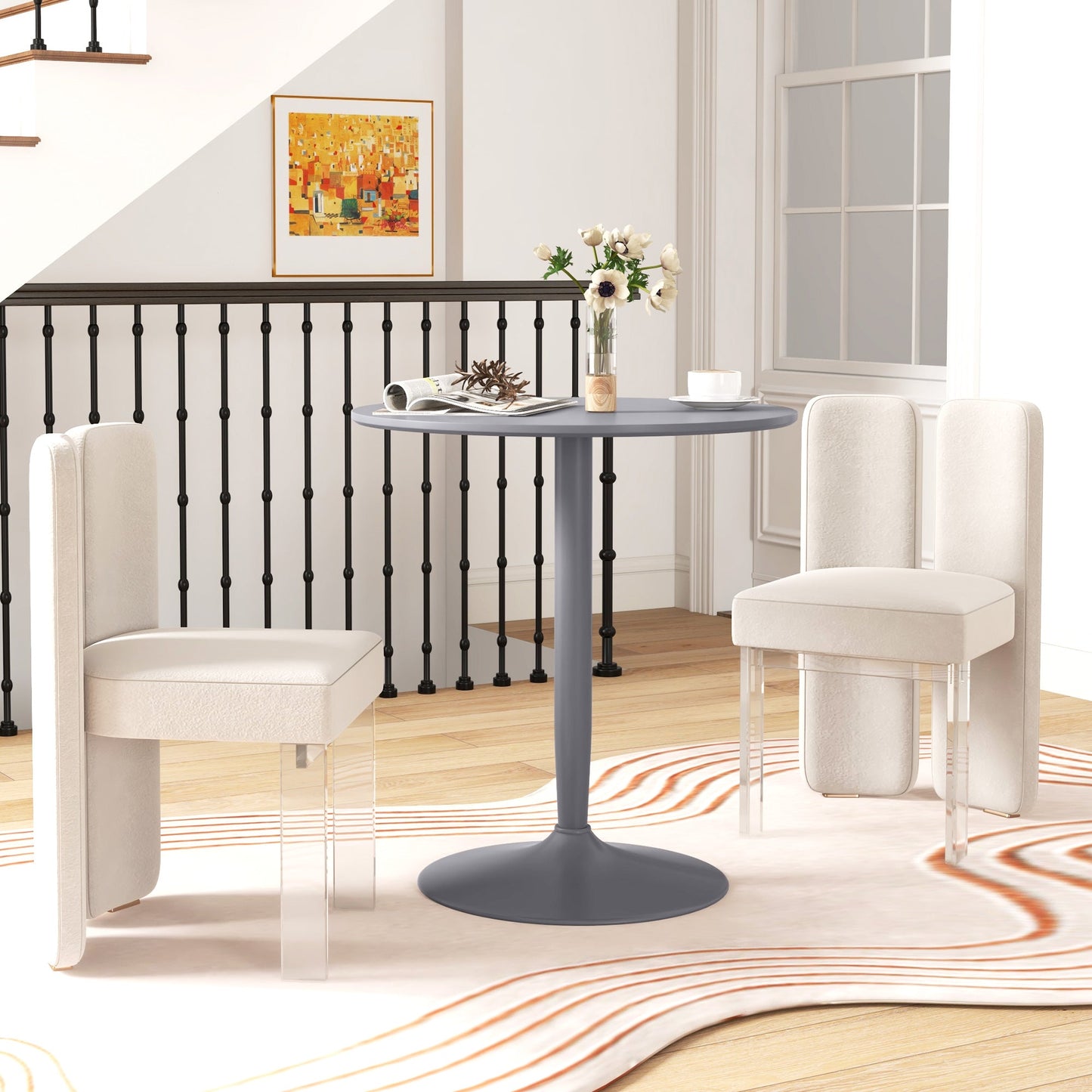 HOMCOM Round Dining Table, Modern Kitchen Table with Steel Base, Non-slip Foot Pad for Living Room, Dining Room, Grey