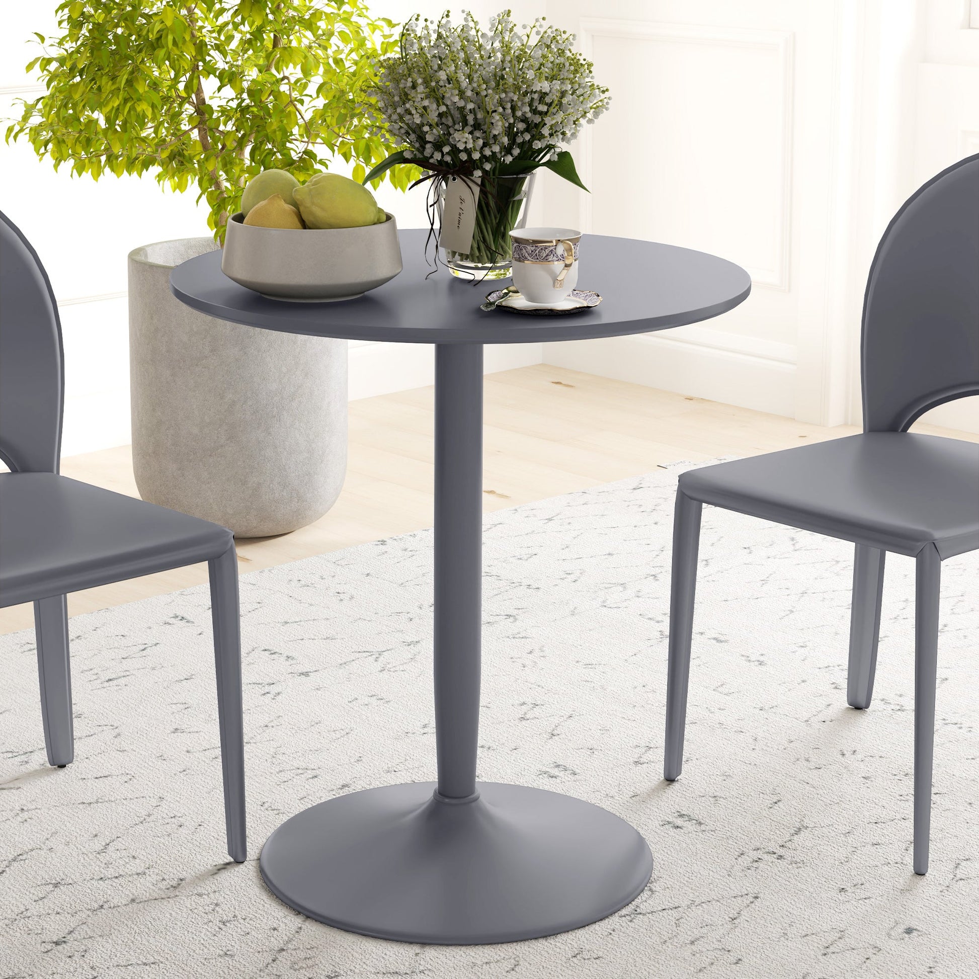 HOMCOM Round Dining Table, Modern Kitchen Table with Steel Base, Non-slip Foot Pad for Living Room, Dining Room, Grey