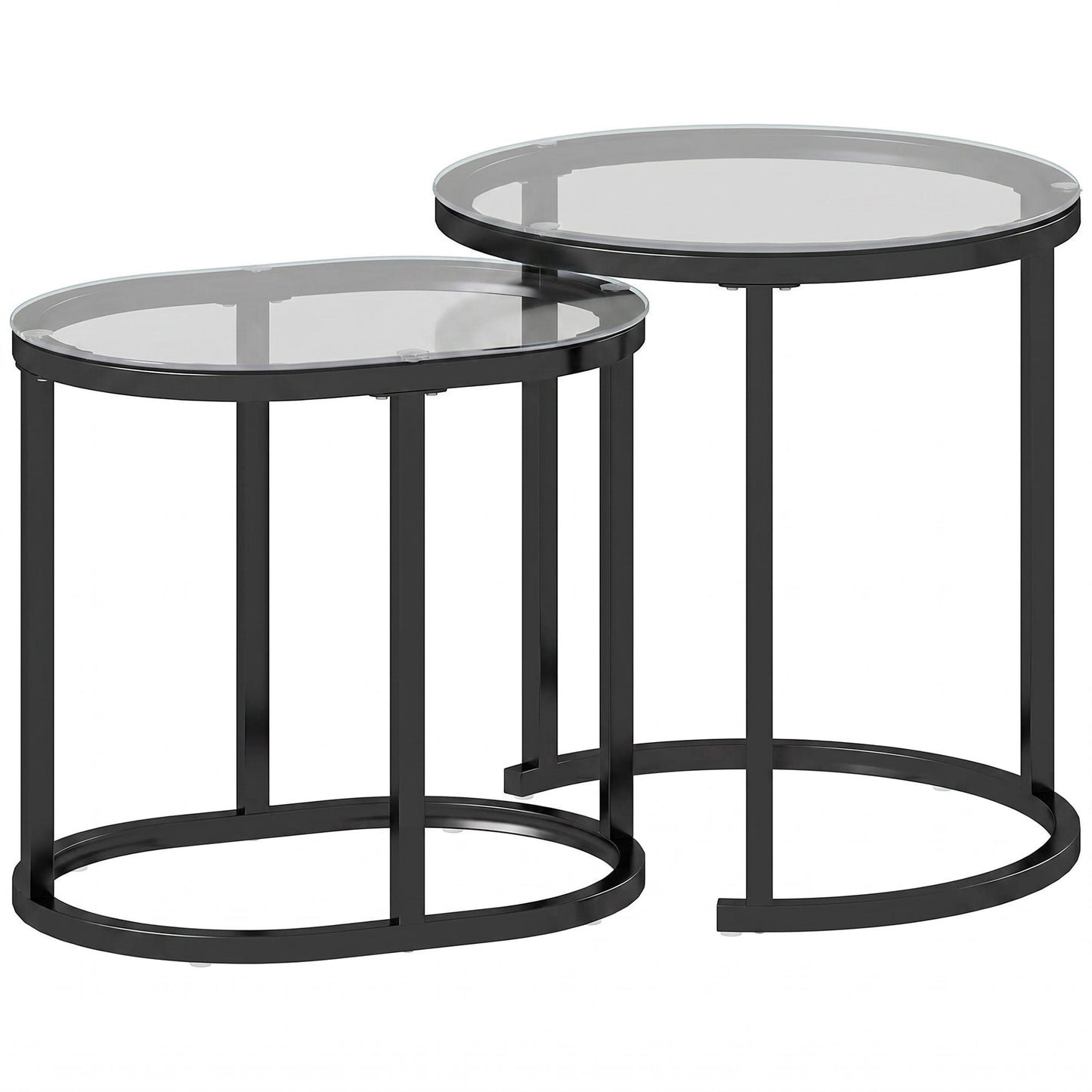 Modern Coffee Table Set of 2, Nest of Tables with Steel Frame and Tempered Glass Tabletop, Side Tables for Living Room Bedroom, Black