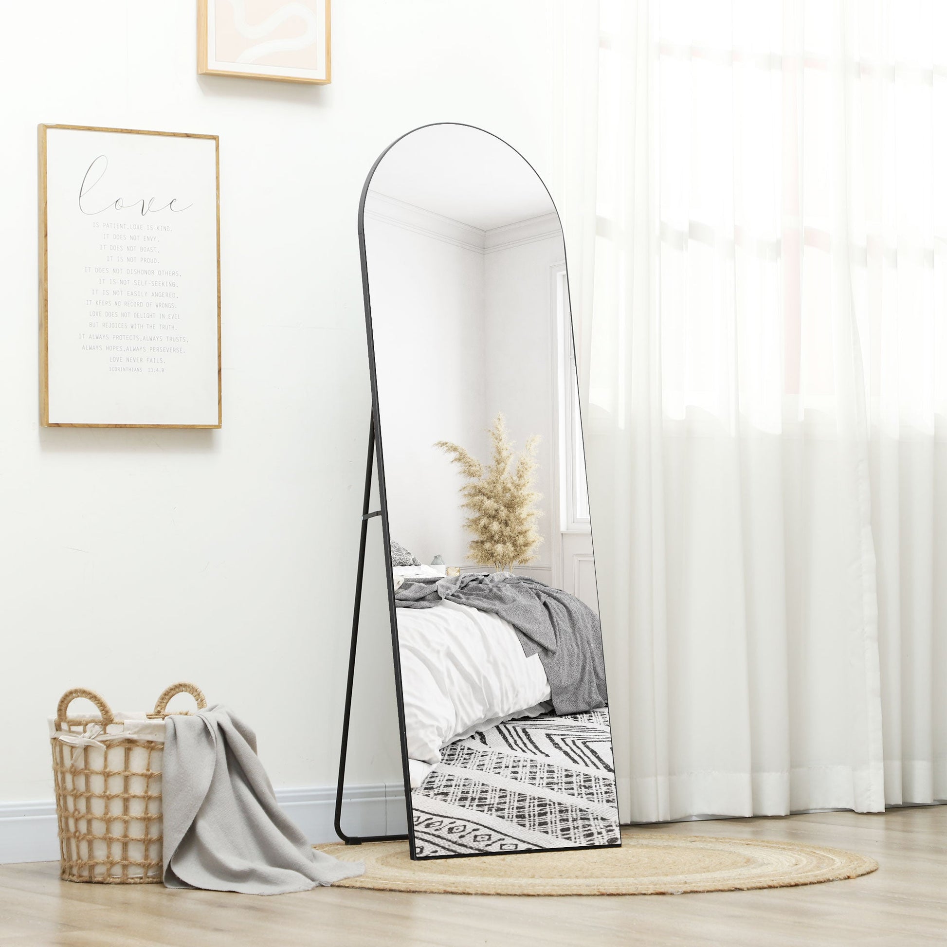 HOMCOM Arched Full Length Mirror, 50 x 150cm Wall Mounted, Leaning, Free Standing Mirror, Frameless Full Body Mirror for Living Room, Bedroom, Black