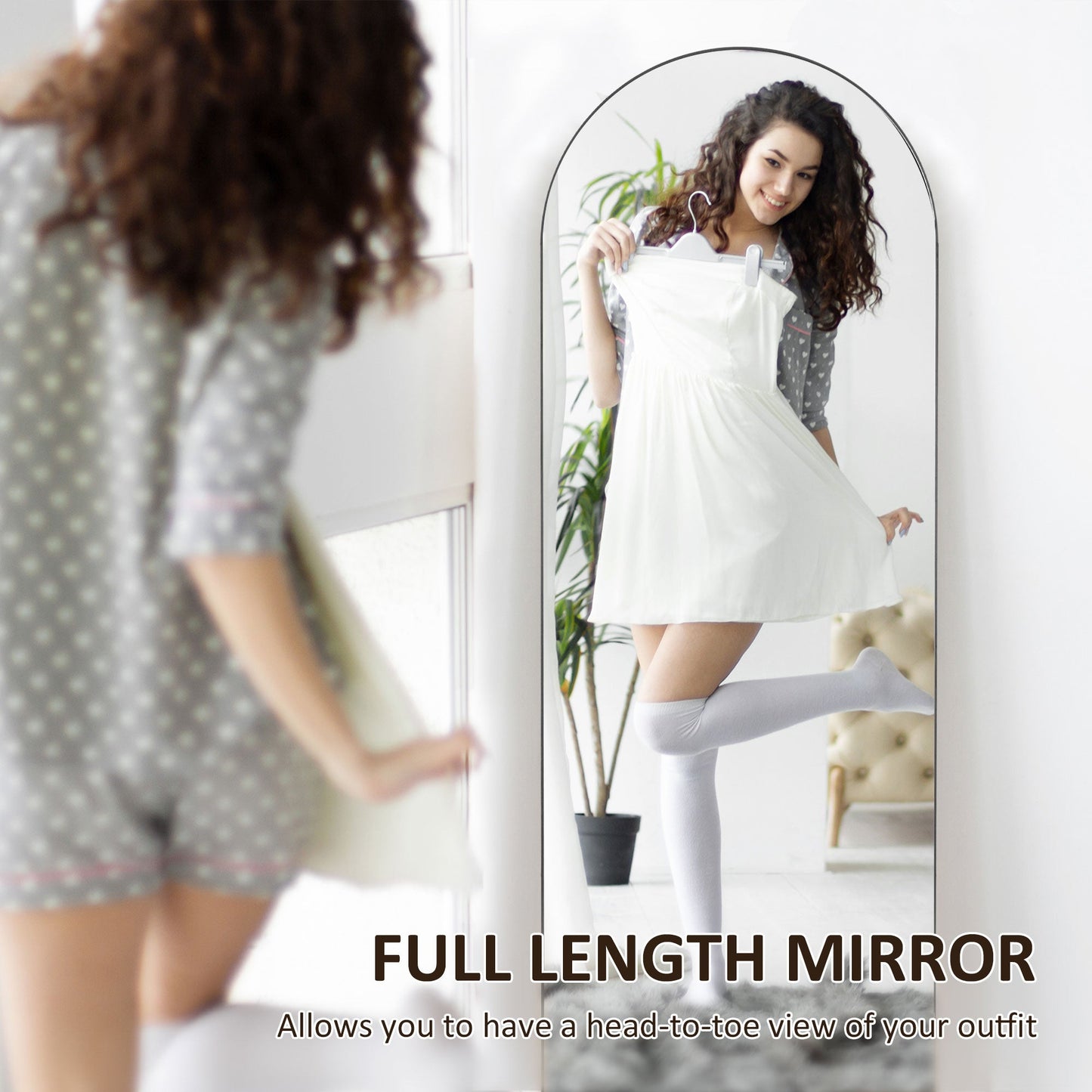 HOMCOM Arched Full Length Mirror, 50 x 150cm Wall Mounted, Leaning, Free Standing Mirror, Frameless Full Body Mirror for Living Room, Bedroom, Black