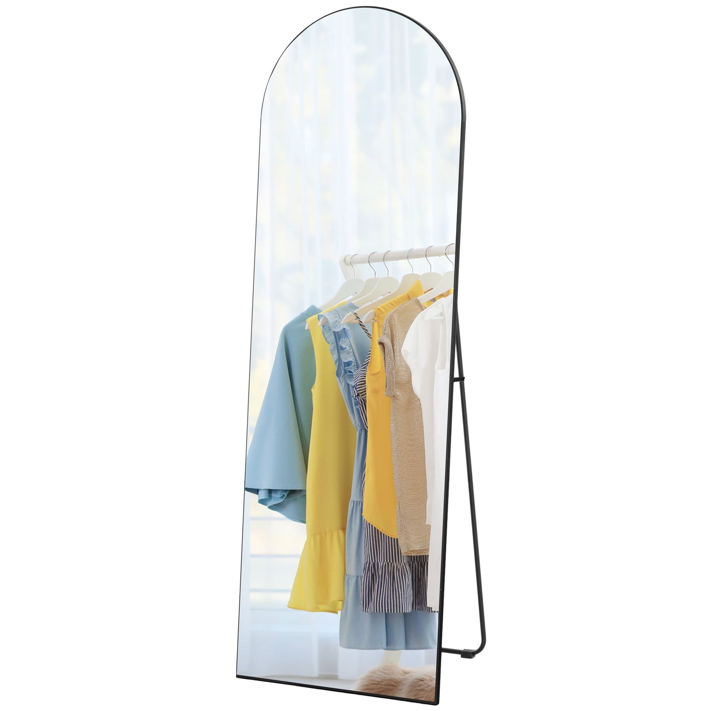 HOMCOM Arched Full Length Mirror, 50 x 150cm Wall Mounted, Leaning, Free Standing Mirror, Frameless Full Body Mirror for Living Room, Bedroom, Black