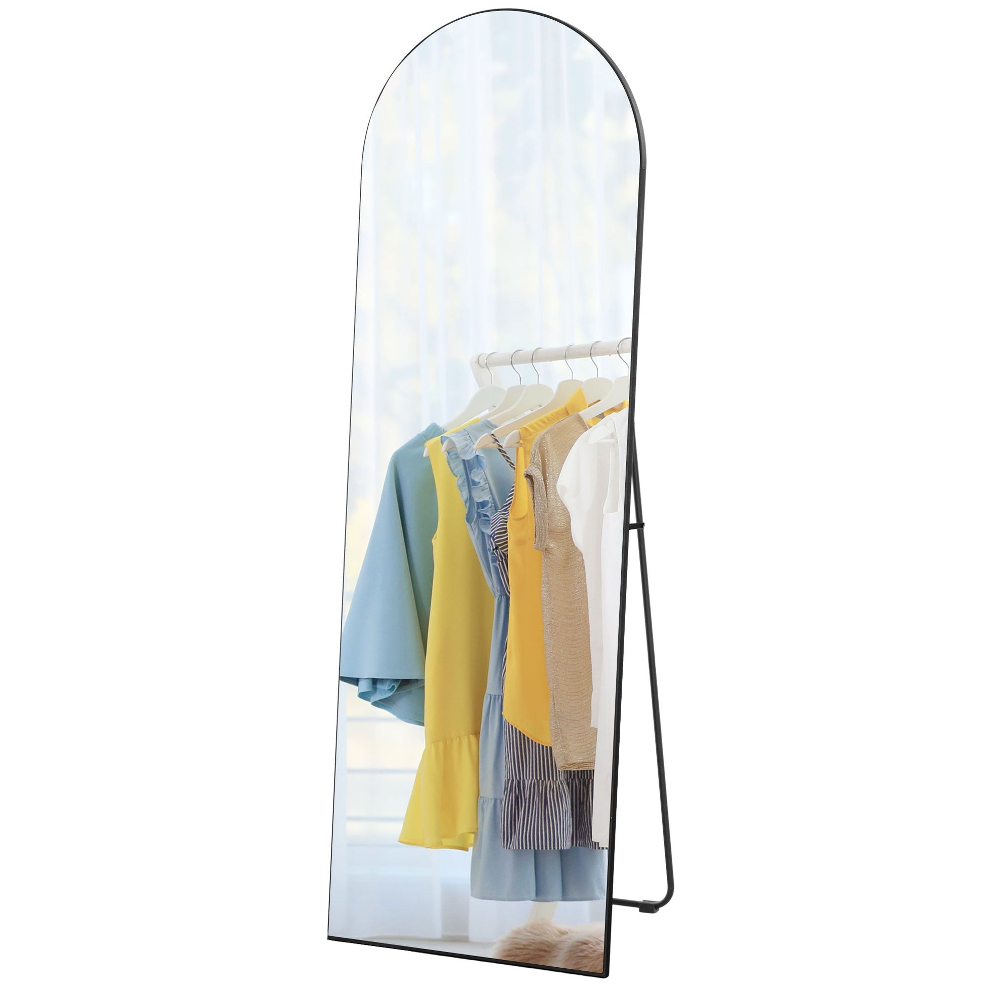 HOMCOM Arched Full Length Mirror, 50 x 150cm Wall Mounted, Leaning, Free Standing Mirror, Frameless Full Body Mirror for Living Room, Bedroom, Black