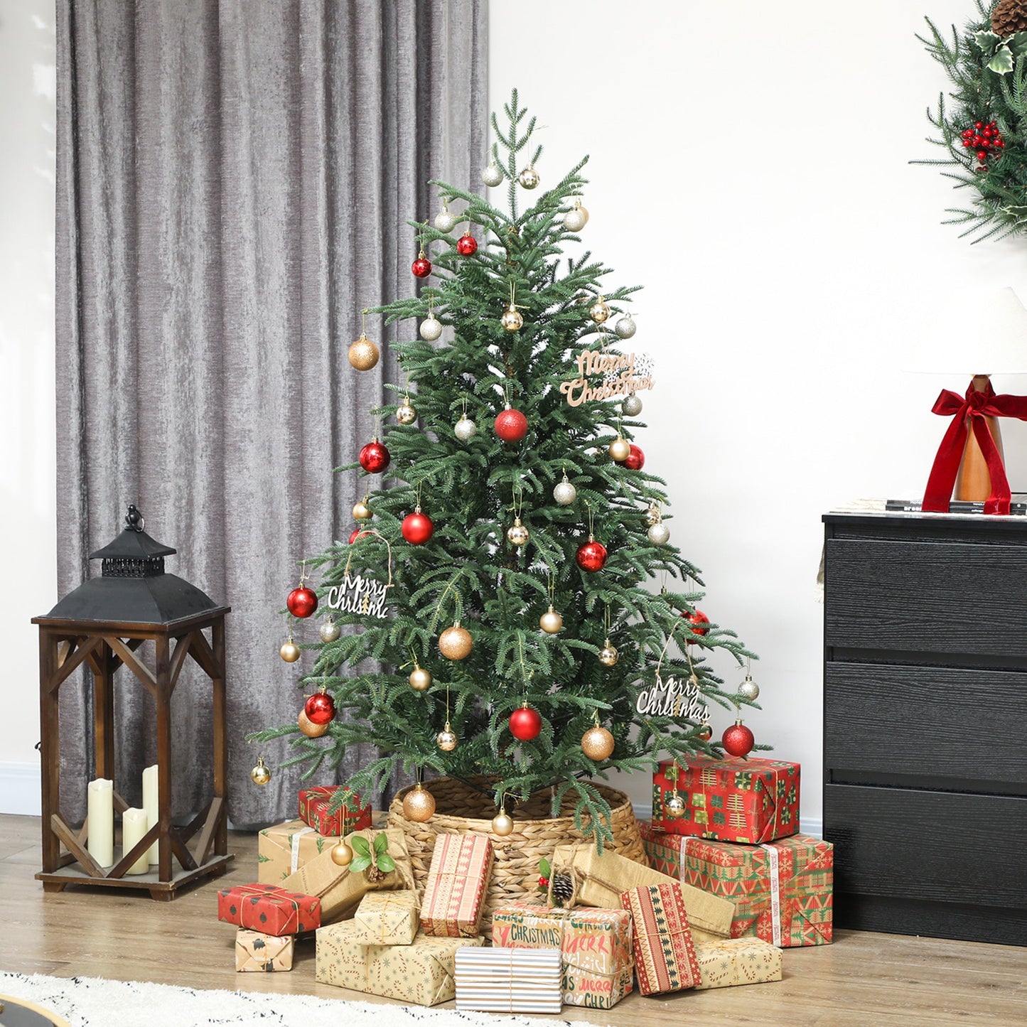 5 ft Artificial Christmas Tree with 1375 Realistic Dense Branches, Full Spruce, Hinged Xmas Tree with Metal Stand, Easy Assembly, Green