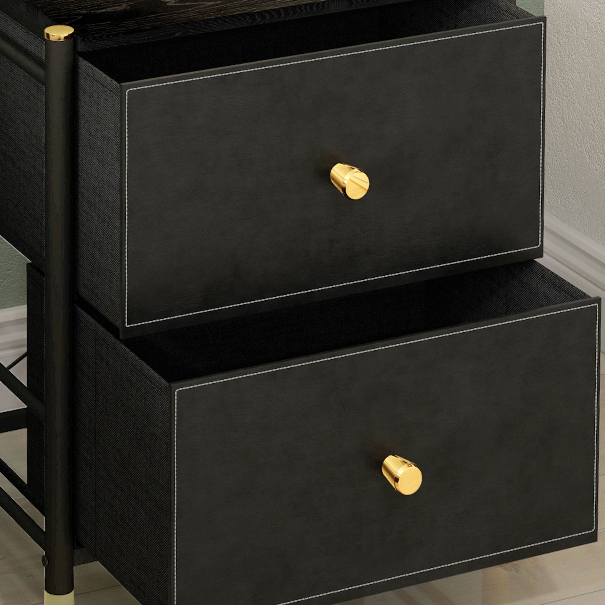 HOMCOM Chest of Drawers, 2 Drawer Fabric Dresser with PU Leather Surface, Steel Frame, Storage Organizer Unit for Bedroom, Living Room, Hallway, Closet, Easy to Assemble, Black