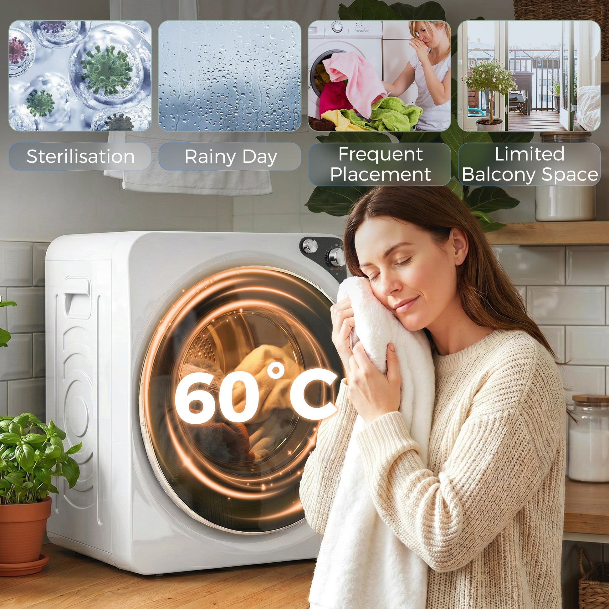 5kg Vented Tumble Dryer, 1000W Compact Tumble Dryer with 5 Drying Modes, Stainless Steel Tub, Freestanding Stackable Clothes Drying Machine, White