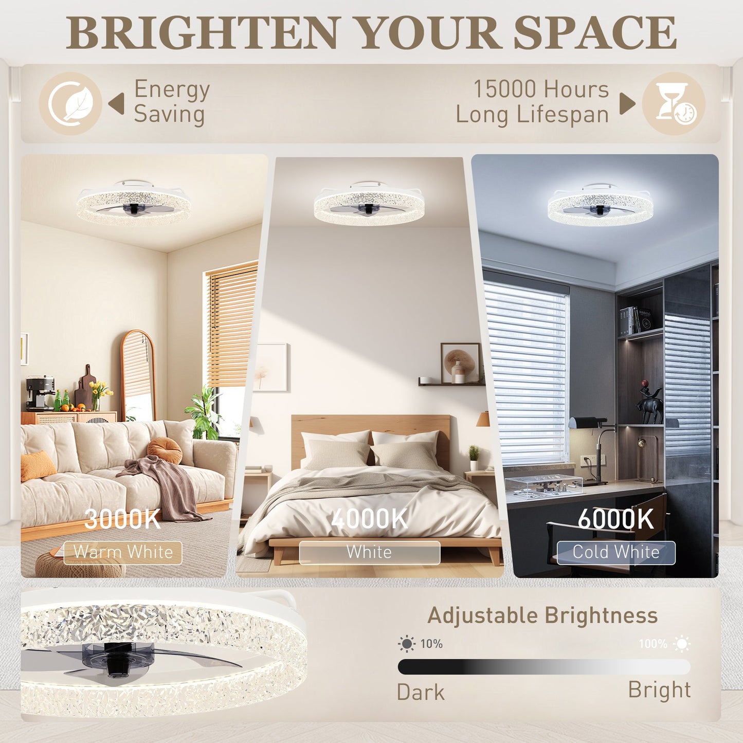 Ceiling Fans with Lights and Remote & App Control, 50 cm Modern LED Ceiling Fan Light with 3 Colour Temperatures, 6 Speed, Timer, Dimmable, Quiet Reversible DC Motor, for Bedroom, Study, White