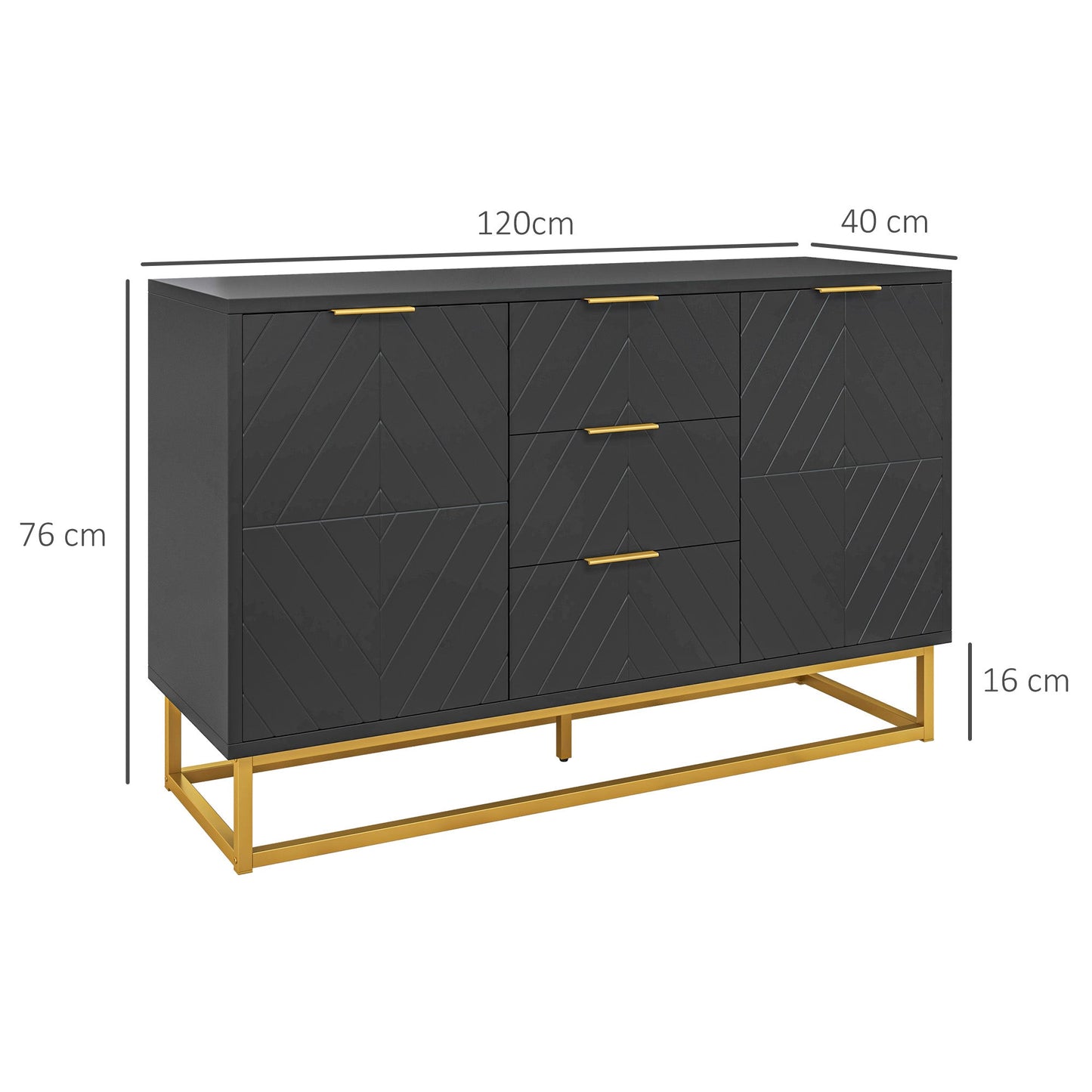Sideboard for Living Room, Modern Storage Cabinet with 3 Drawers and Adjustable Shelves, Freestanding Cupboard for Dining Room, Kitchen, Black